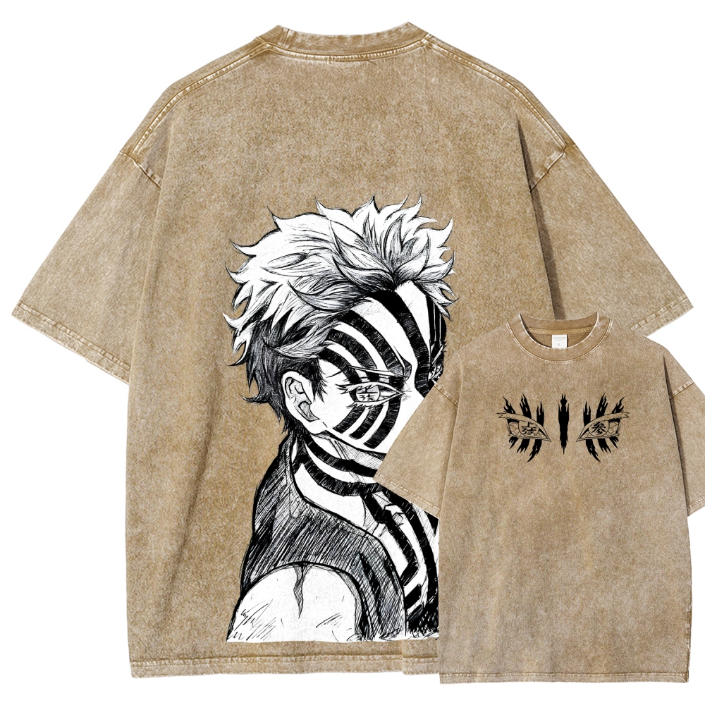Demon Slayer Akaza Unisex Fit Washed T-Shirt 2508017343