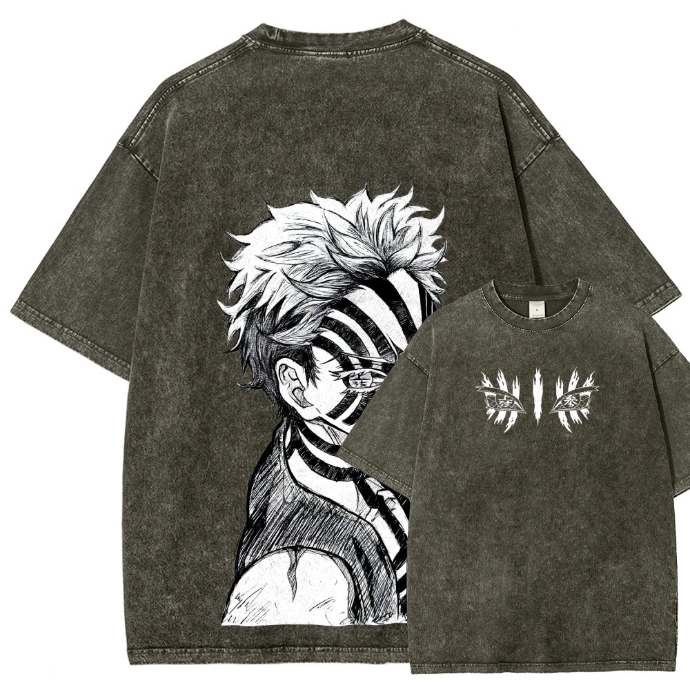 Demon Slayer Akaza Unisex Fit Washed T-Shirt 2508017343