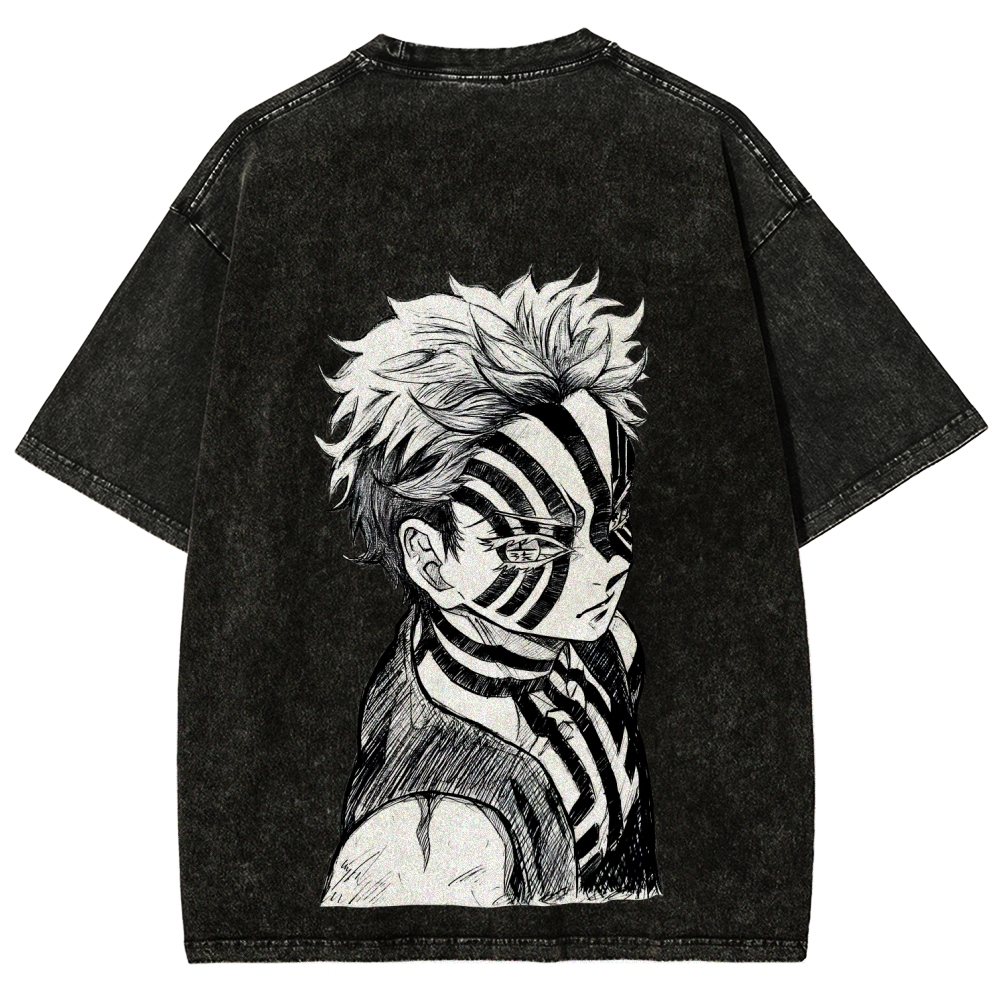 Demon Slayer Akaza Unisex Fit Washed T-Shirt 2508017343