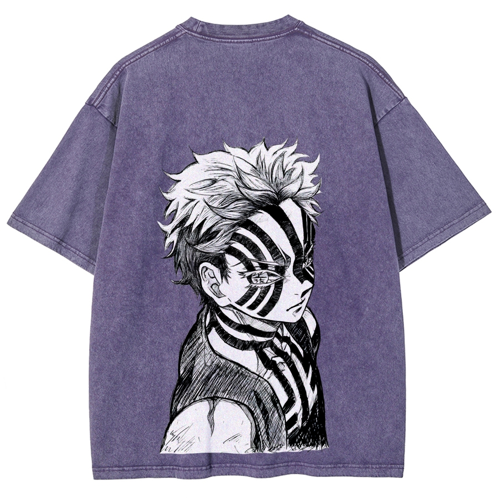 Demon Slayer Akaza Unisex Fit Washed T-Shirt 2508017343