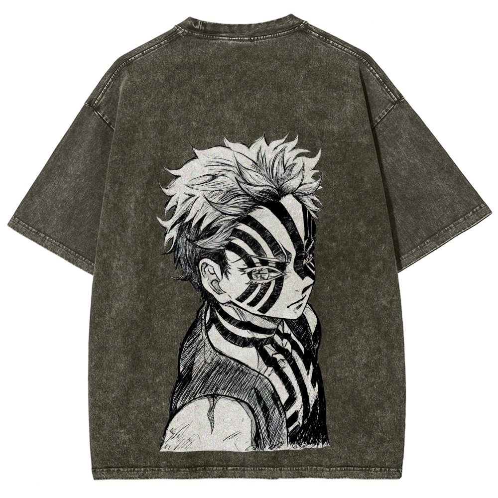 Demon Slayer Akaza Unisex Fit Washed T-Shirt 2508017343