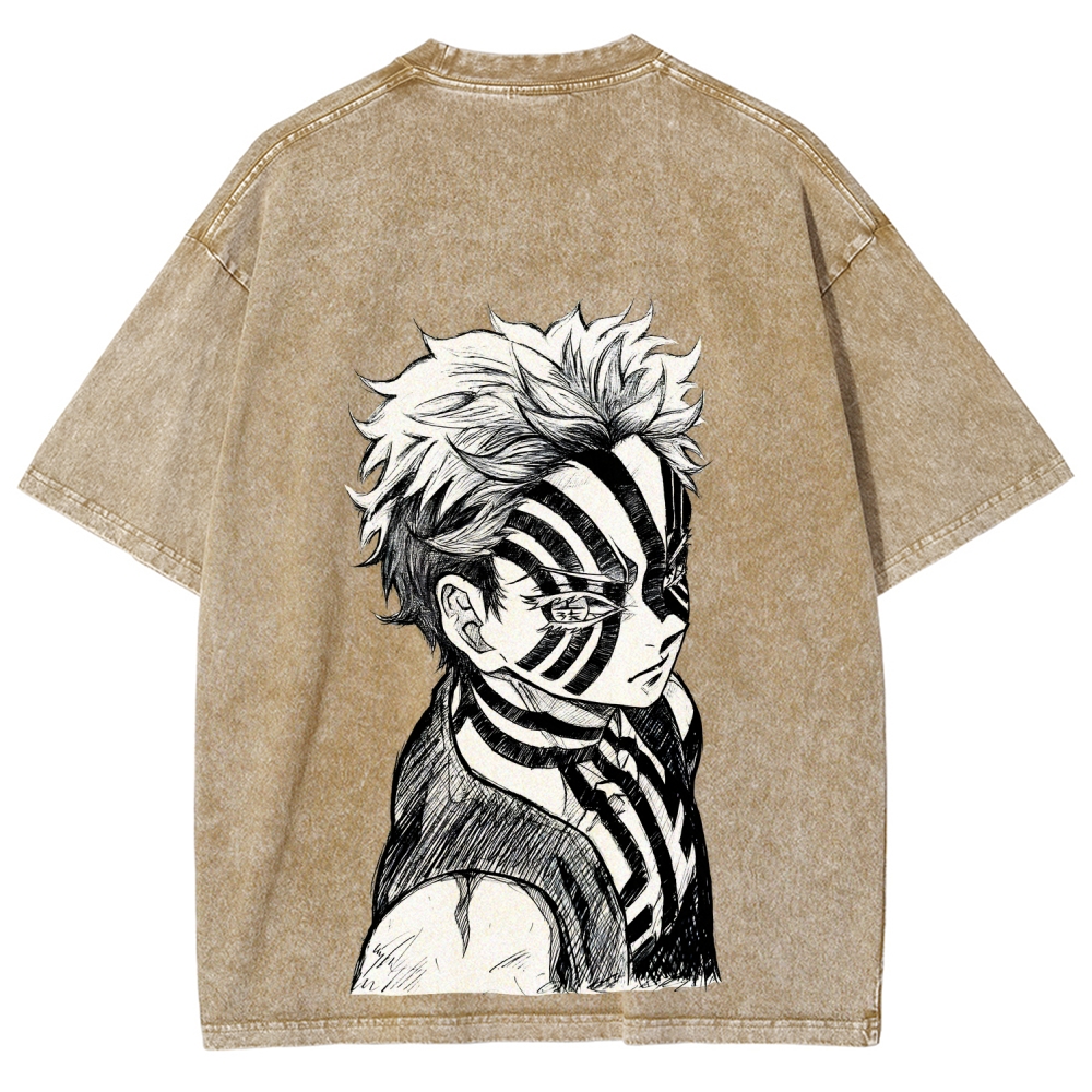 Demon Slayer Akaza Unisex Fit Washed T-Shirt 2508017343