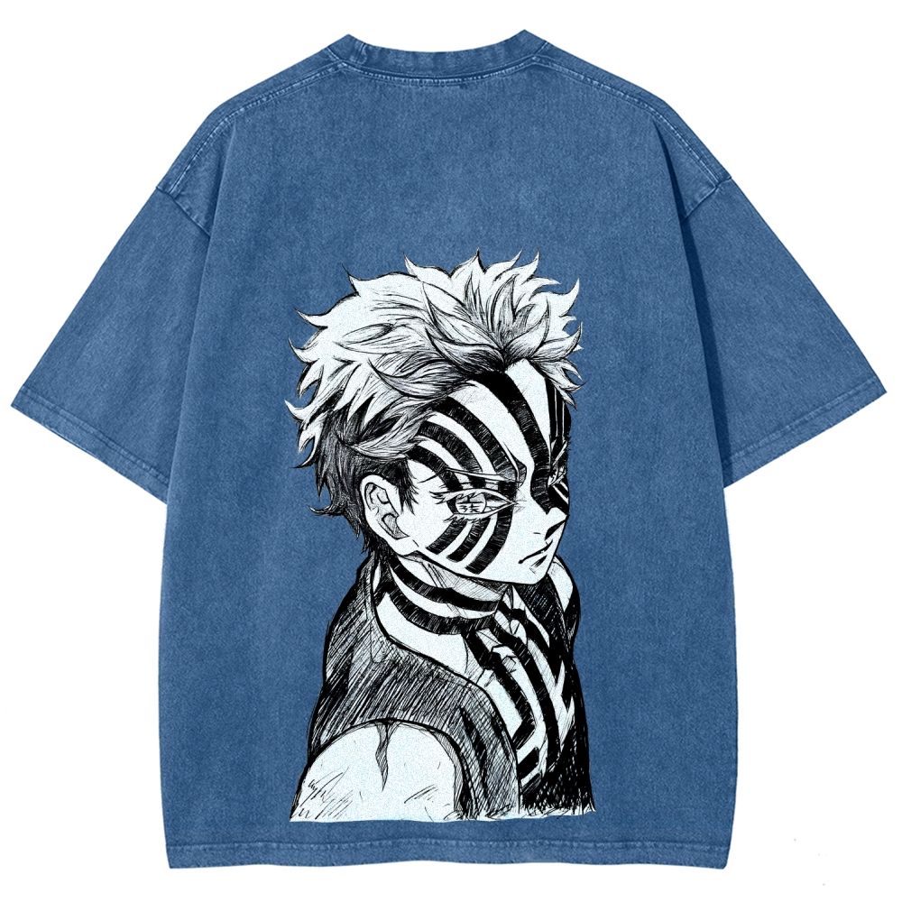 Demon Slayer Akaza Unisex Fit Washed T-Shirt 2508017343