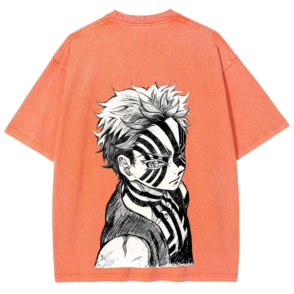 Demon Slayer Akaza Unisex Fit Washed T-Shirt 2508017343