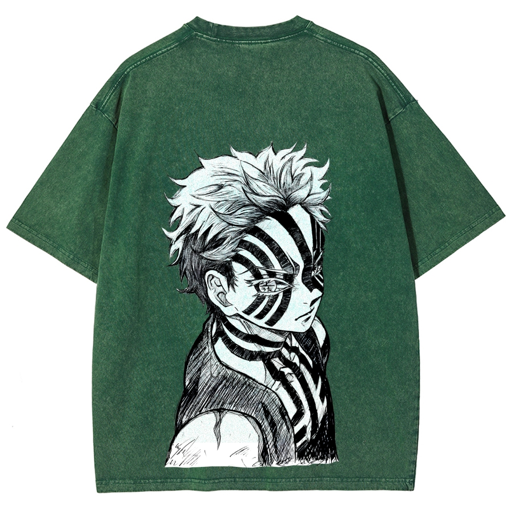 Demon Slayer Akaza Unisex Fit Washed T-Shirt 2508017343