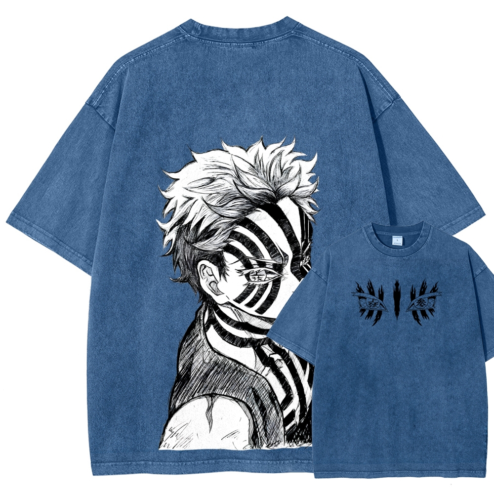 Demon Slayer Akaza Unisex Fit Washed T-Shirt 2508017343