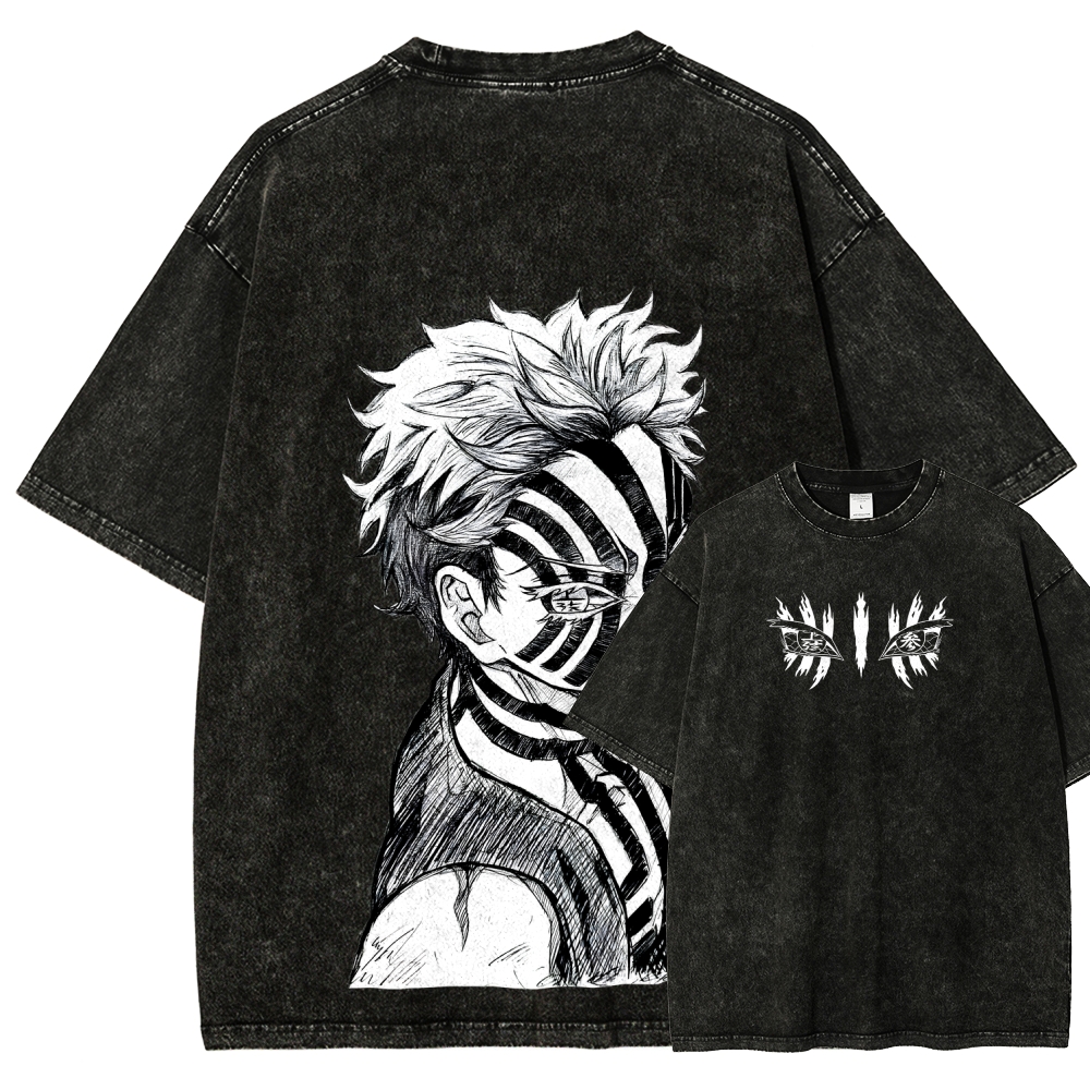 Demon Slayer Akaza Unisex Fit Washed T-Shirt 2508017343