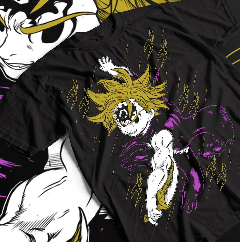 Meliodas Anime T-Shirt, Unisex Heavy Cotton Tee for Gamers, Nanatsu no Taizai Shirt, Retro Gaming Tees, Seven Deadly Sins