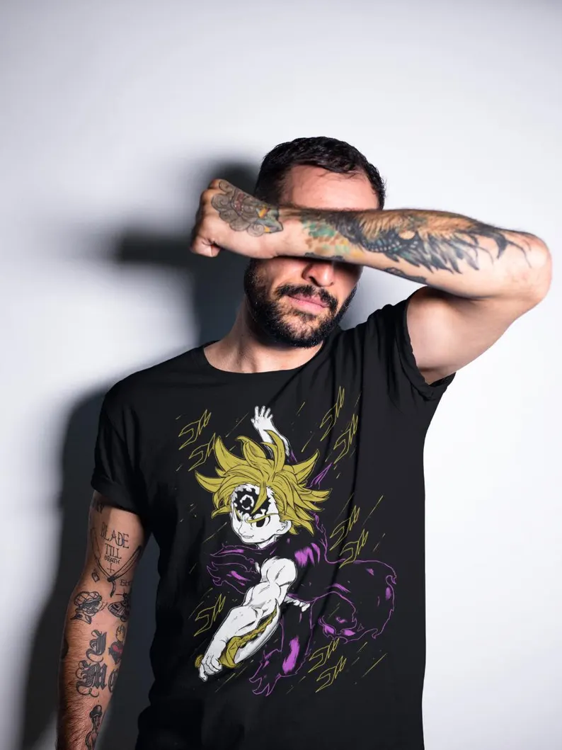 Meliodas Anime T-Shirt, Unisex Heavy Cotton Tee for Gamers, Nanatsu no Taizai Shirt, Retro Gaming Tees, Seven Deadly Sins