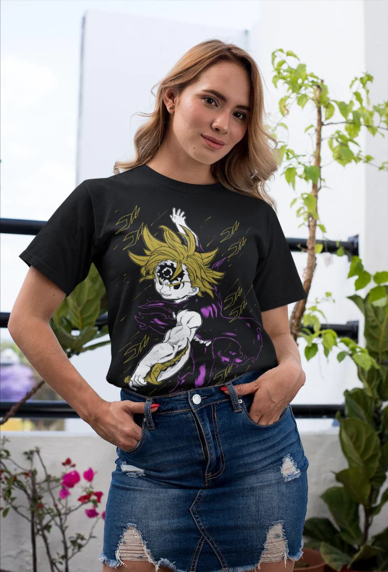 Meliodas Anime T-Shirt, Unisex Heavy Cotton Tee for Gamers, Nanatsu no Taizai Shirt, Retro Gaming Tees, Seven Deadly Sins
