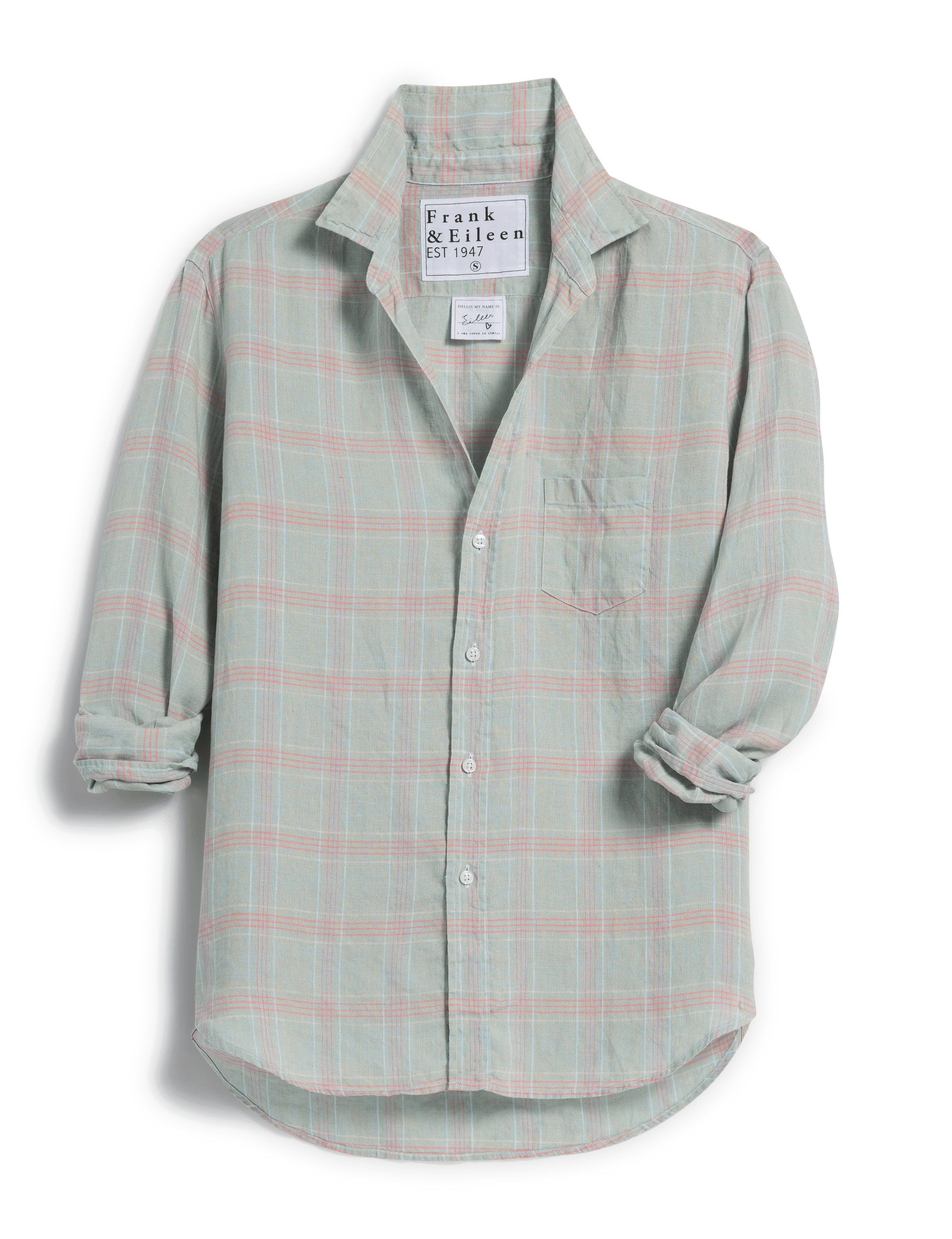 EILEEN Seafoam and Pink Plaid, Italian Classic Linen