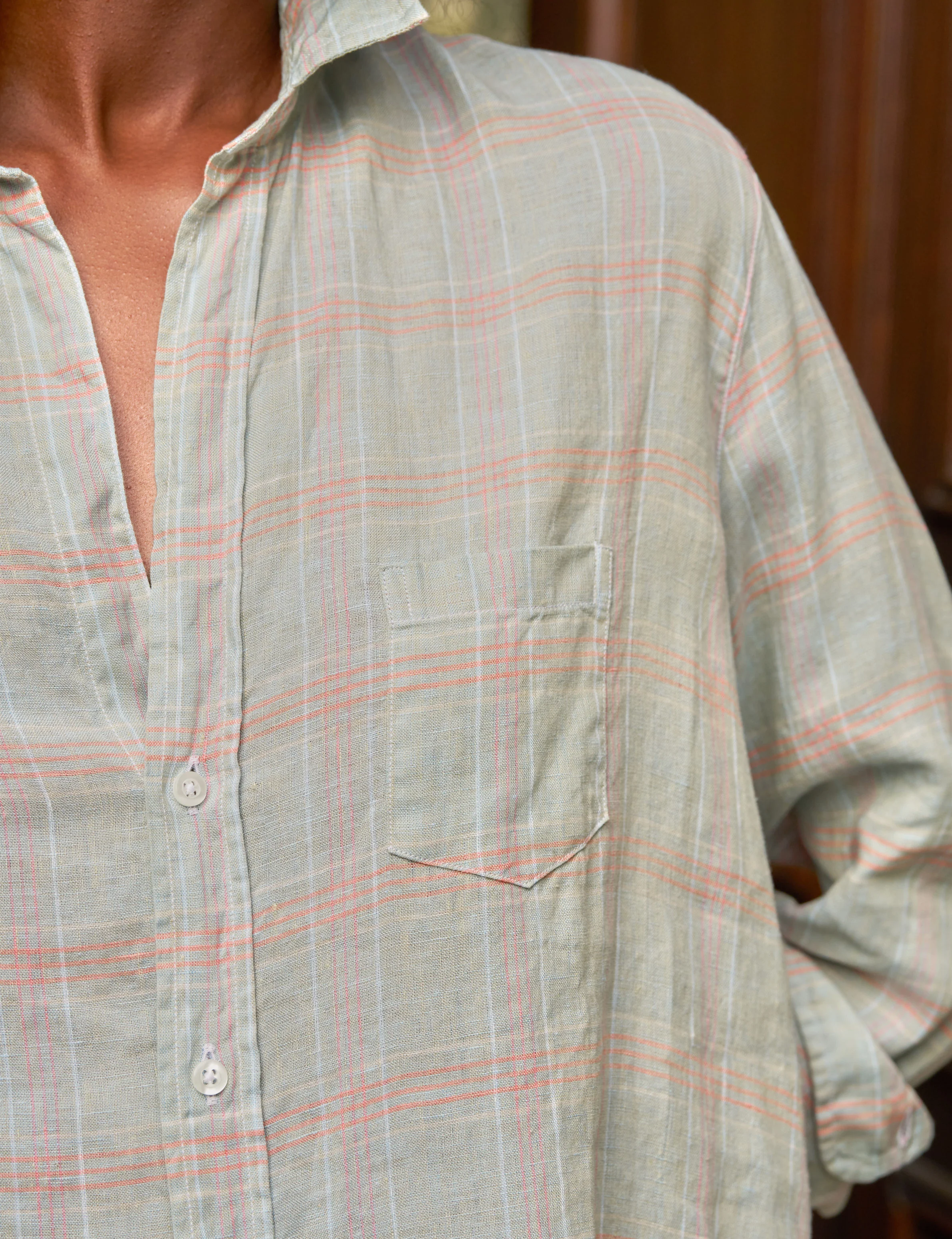 EILEEN Seafoam and Pink Plaid, Italian Classic Linen