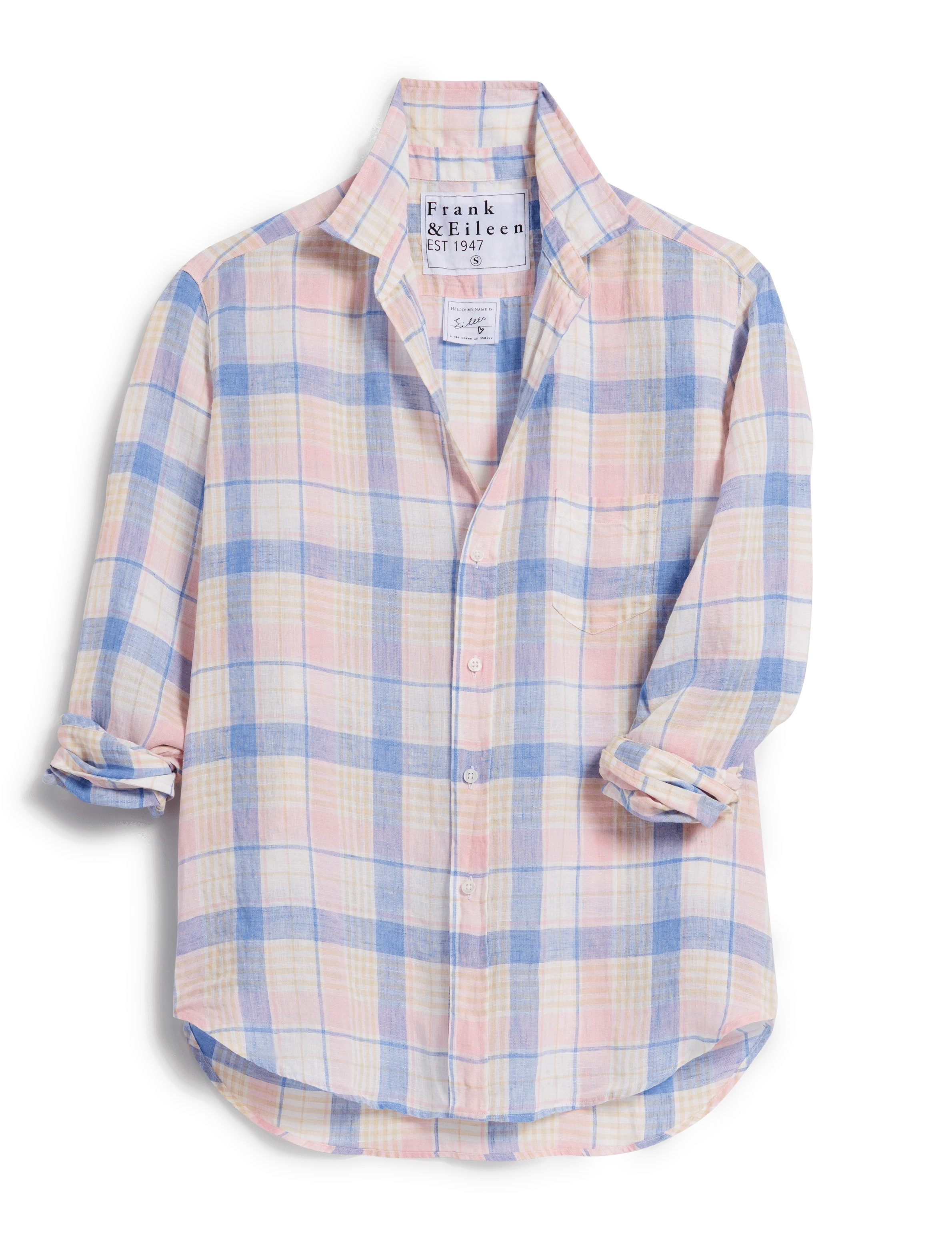 EILEEN Pink and Sand Blue Plaid, Italian Classic Linen