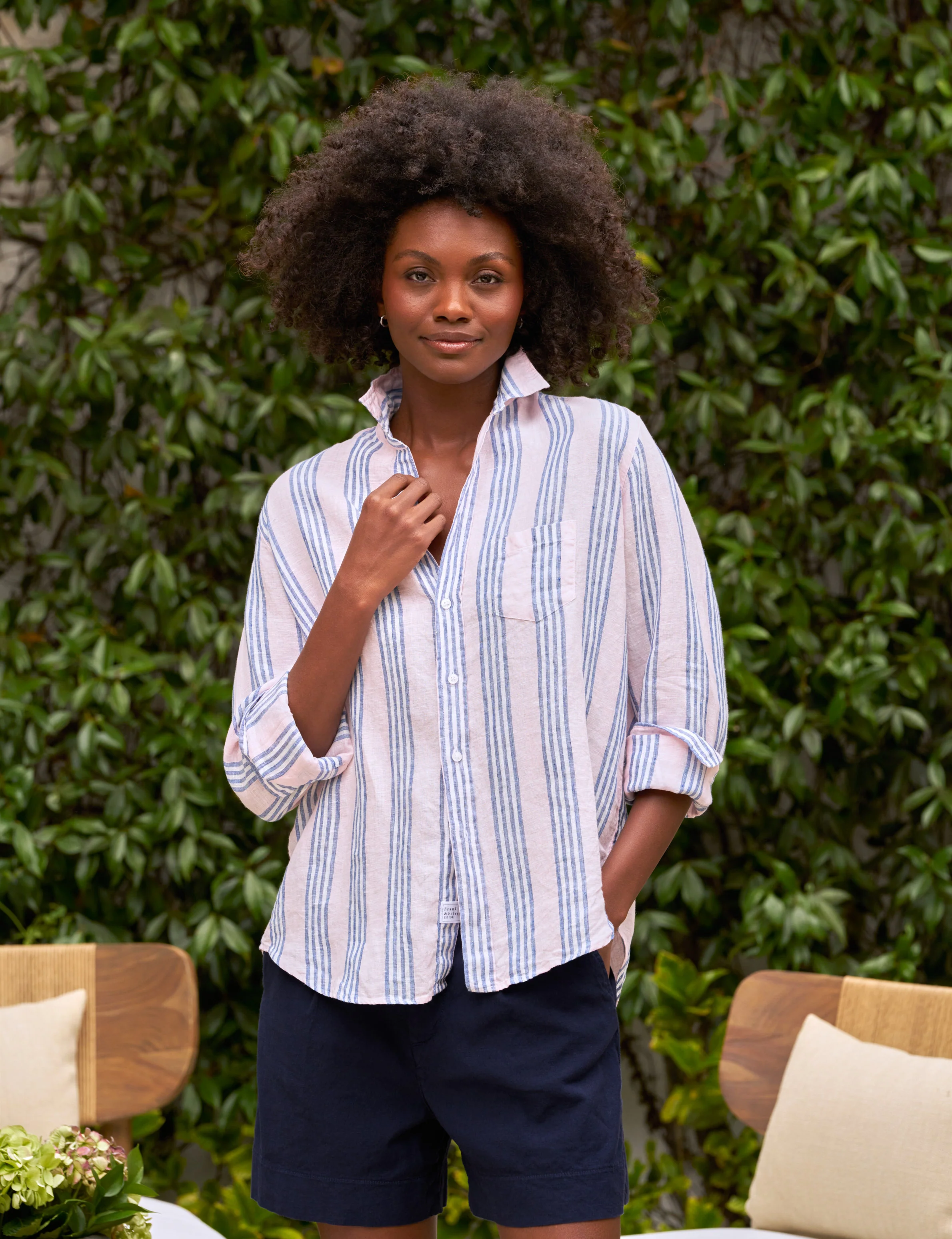 EILEEN Blue and Pink Multi Stripe, Italian Classic Linen