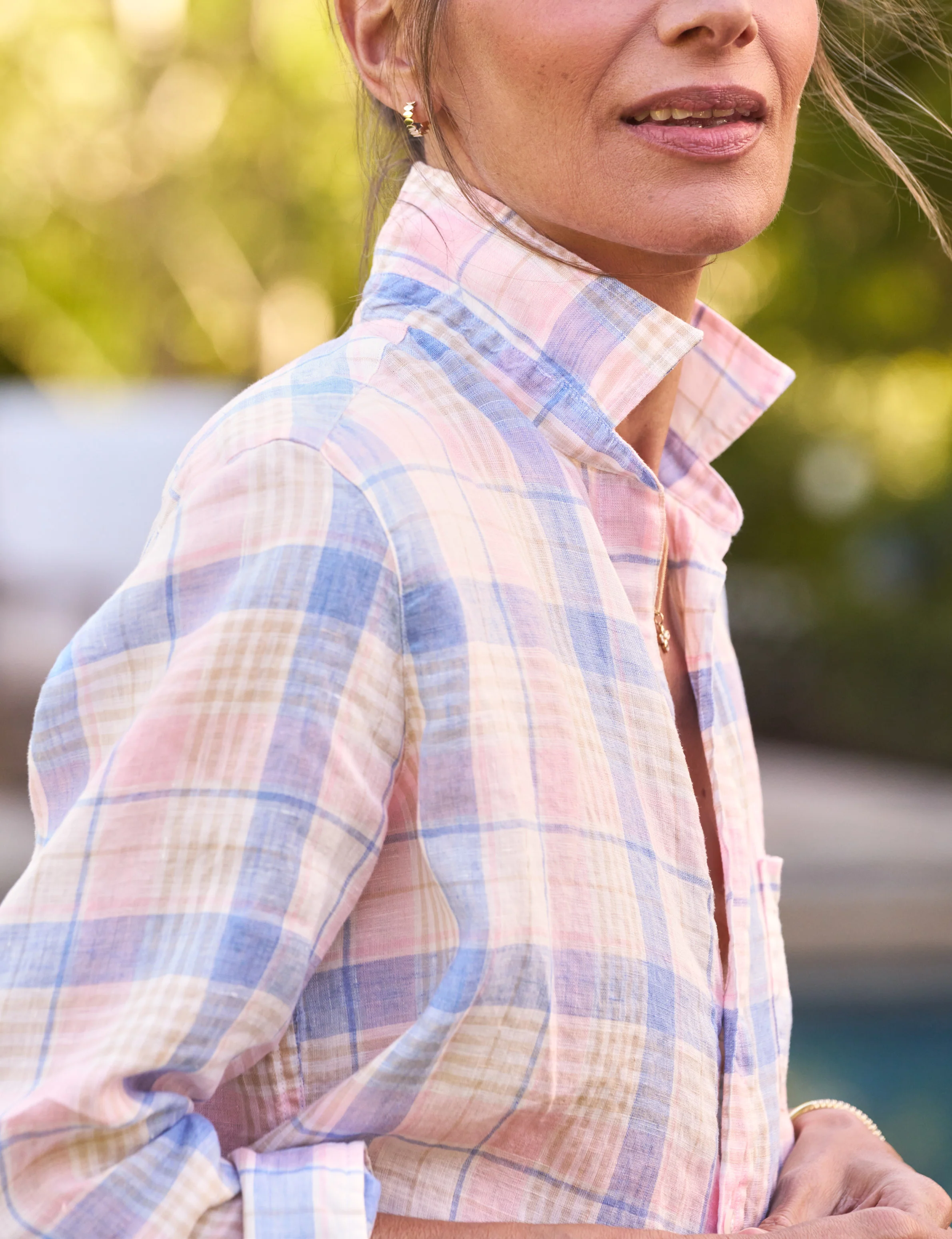 EILEEN Pink and Sand Blue Plaid, Italian Classic Linen