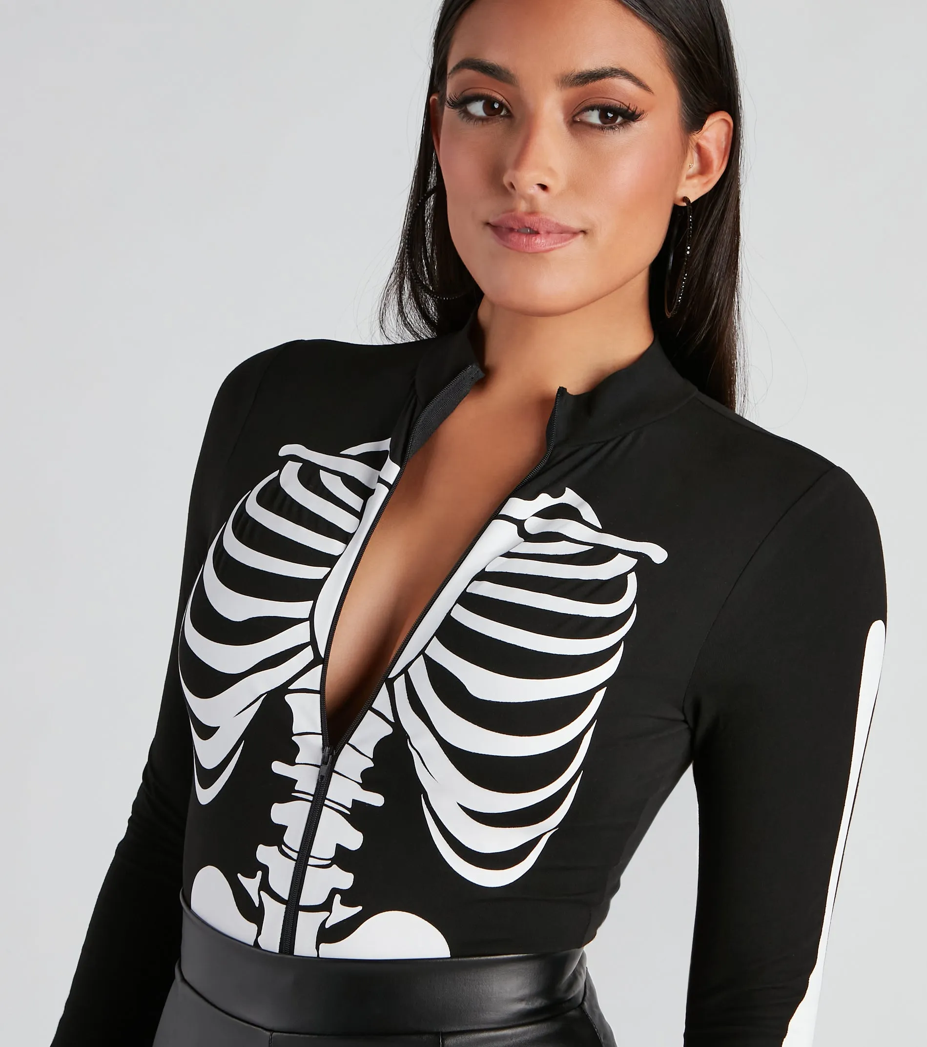 Sultry Skeleton Mock Neck Bodysuit