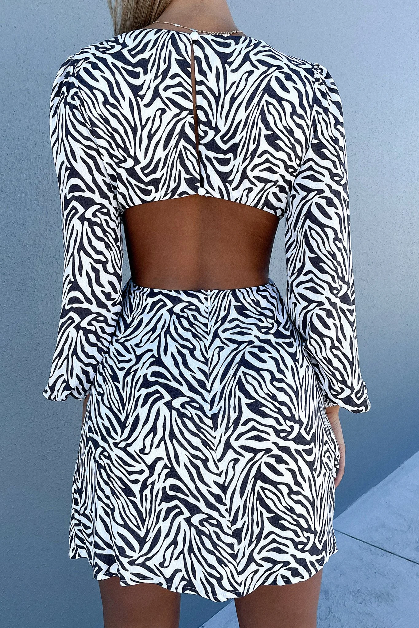 Inez Dress - White/ Black Zebra Print