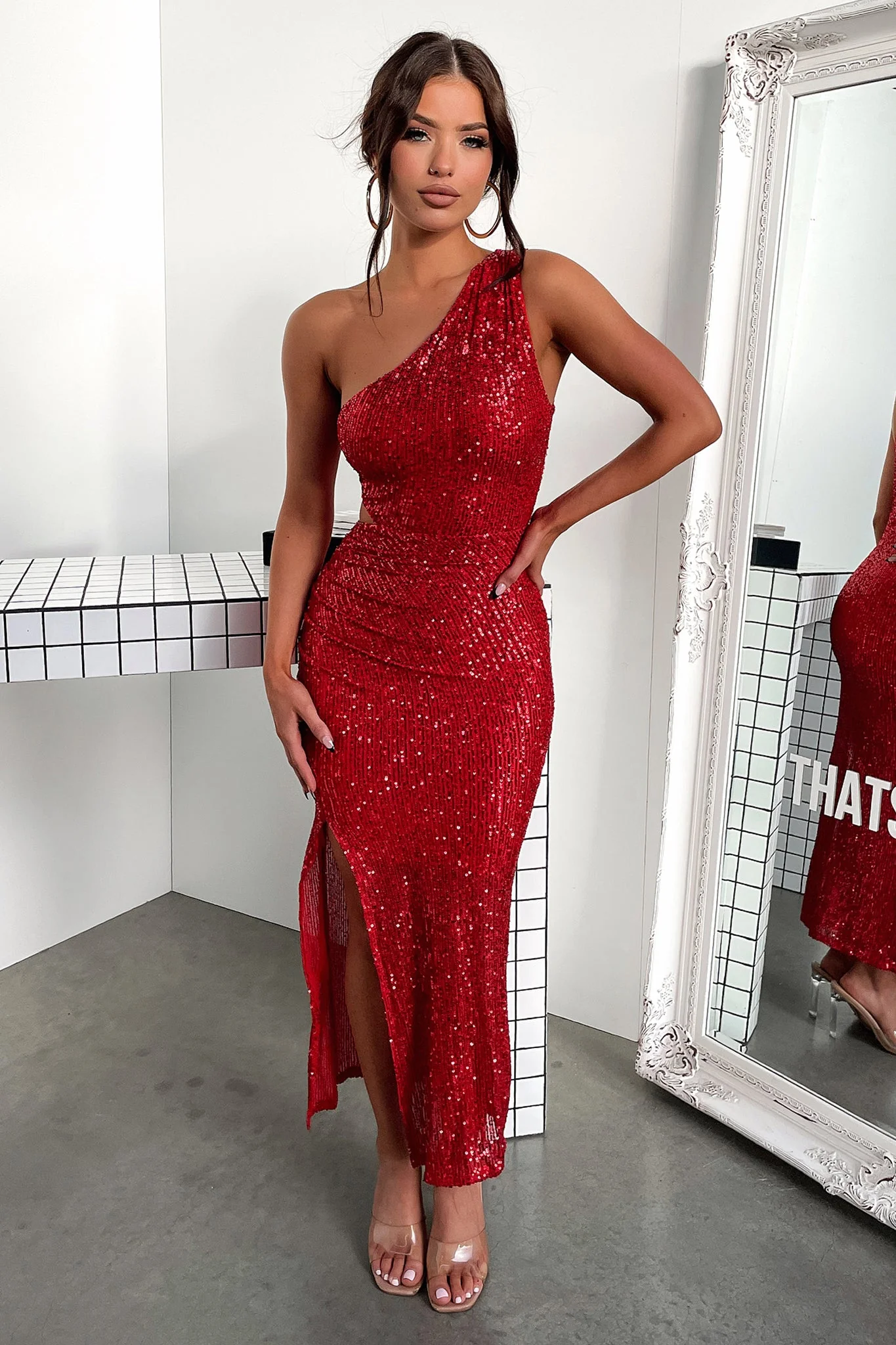 Dura Midi Dress - Red Sequin