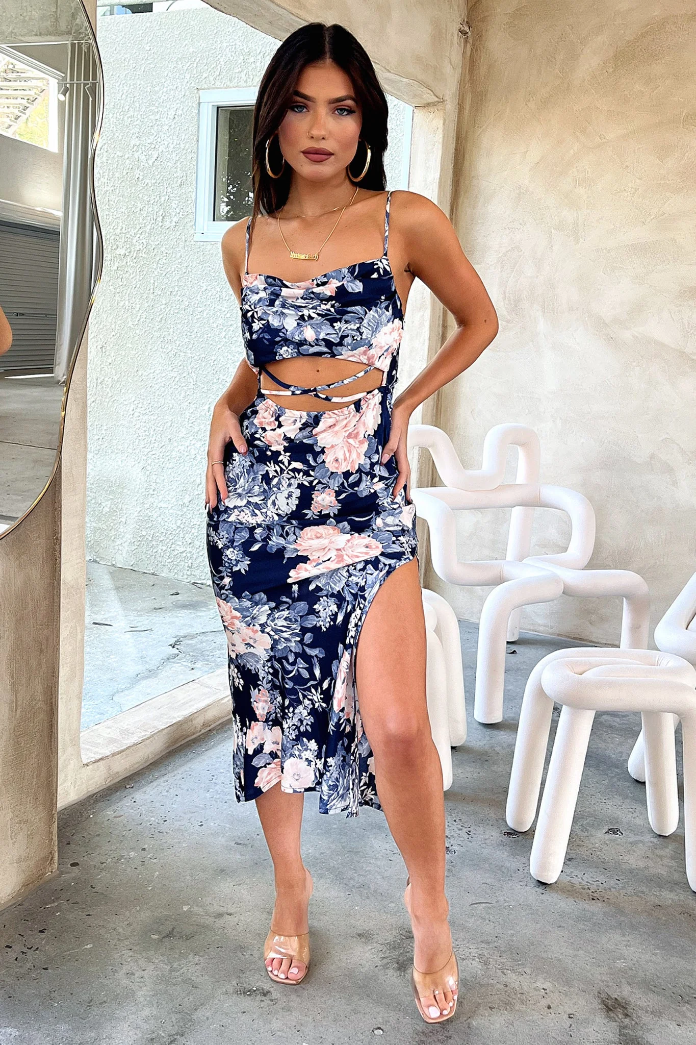 Florence Midi Dress - Blue Floral