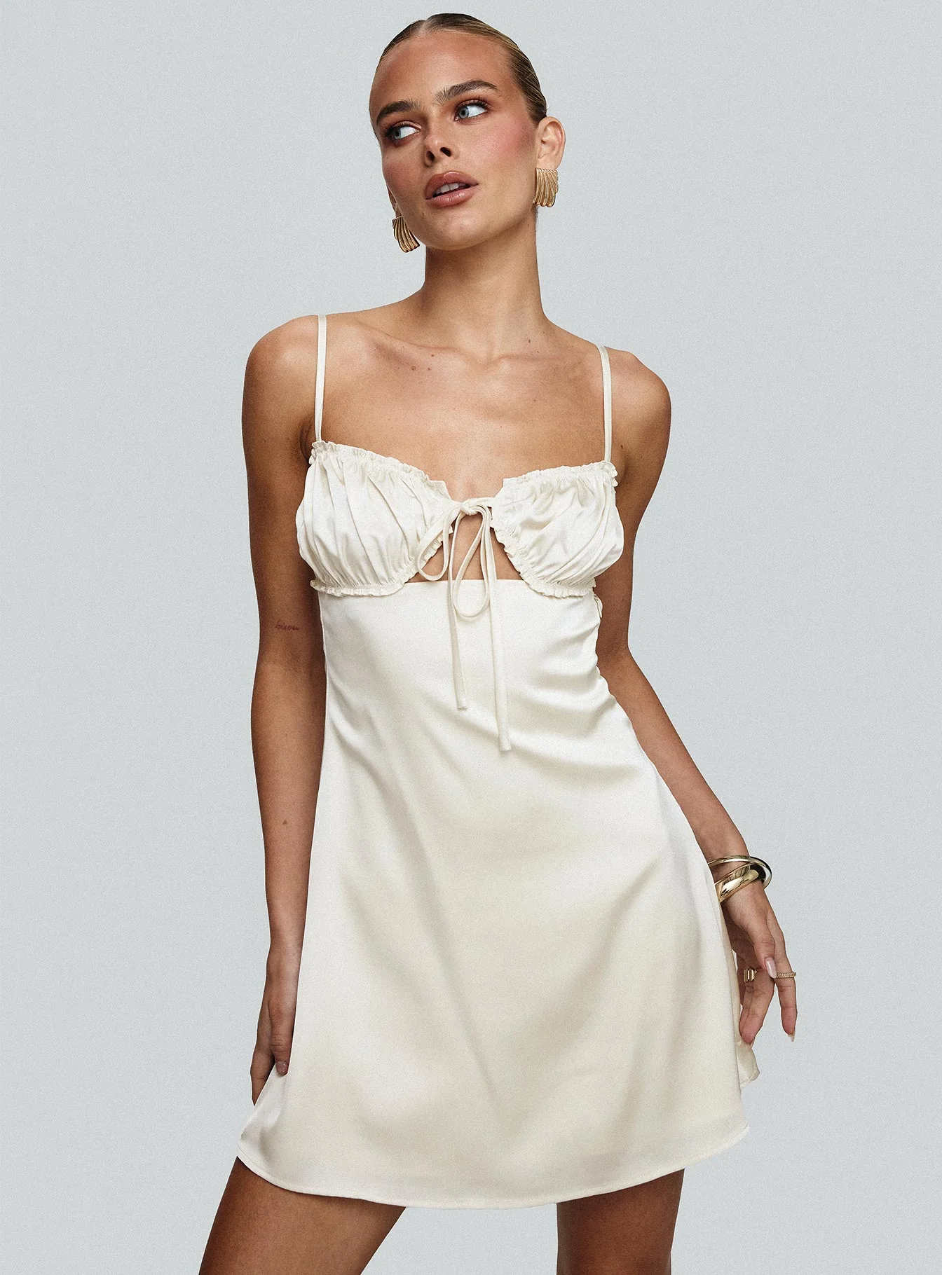 Decipher Satin Mini Dress Ivory