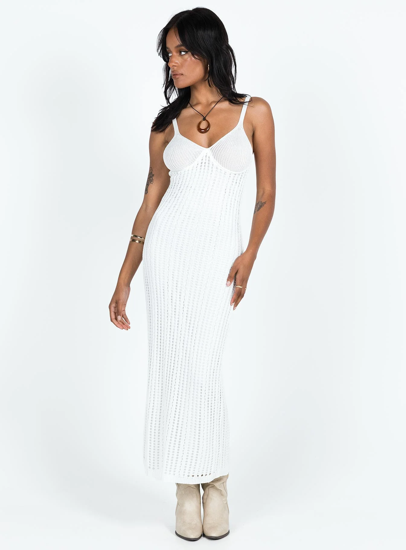 Francie Knit Midi Dress White