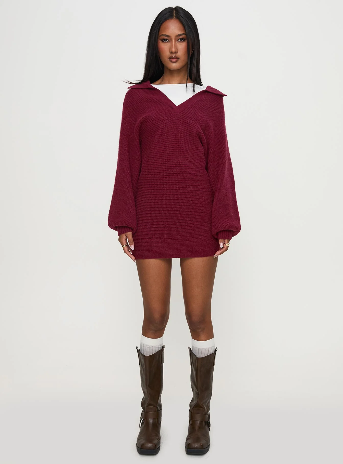 Thorelle Sweater Mini Dress Burgundy