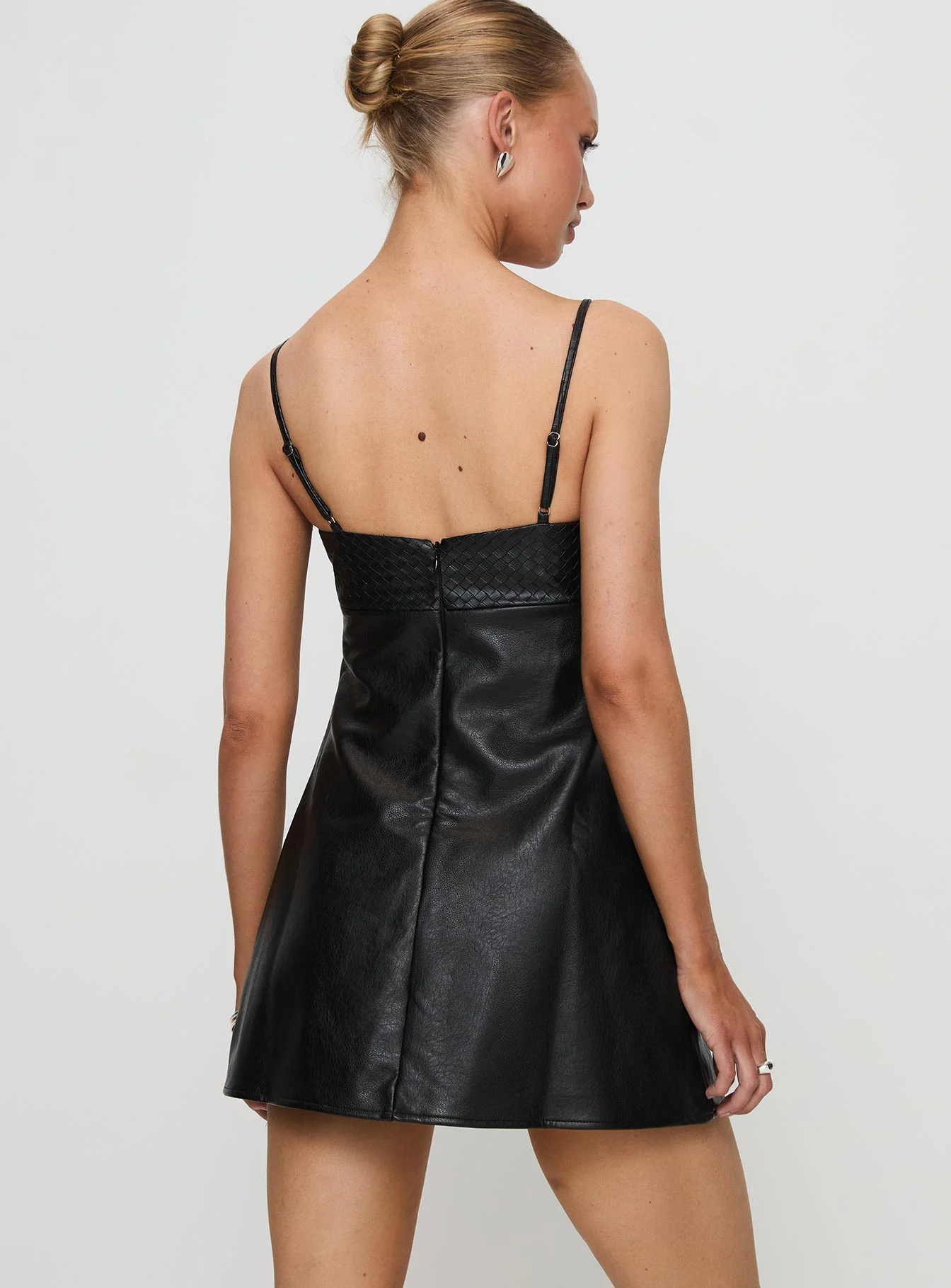 Isak Woven Faux Leather Mini Dress Black