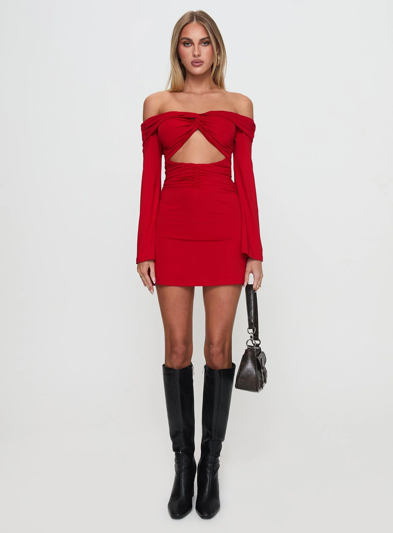 Vistoria Long Sleeve Mini Dress Red
