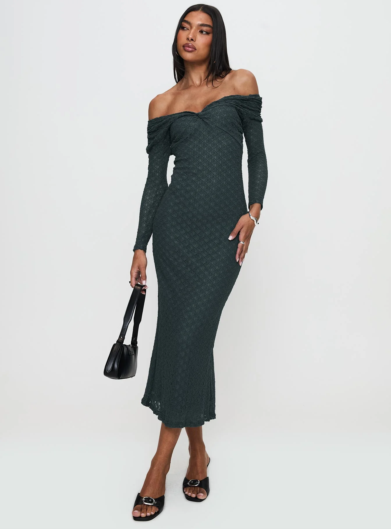 Elexis Off The Shoulder Maxi Dress Blue