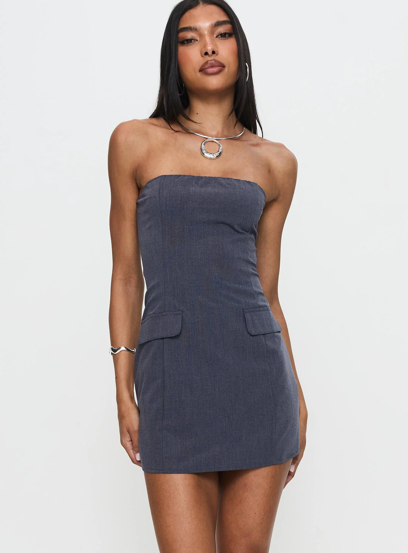 Langdon Strapless Mini Dress Charcoal