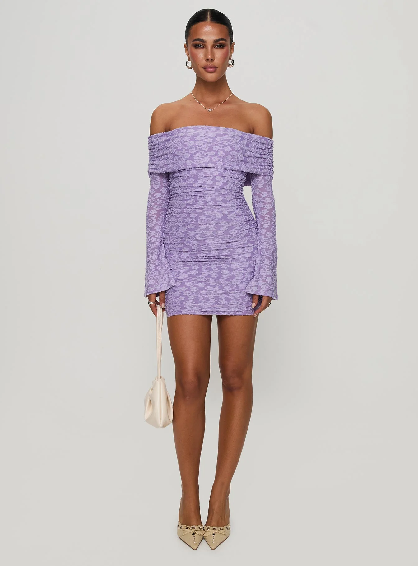 Intereste Long Sleeve Mini Dress Purple