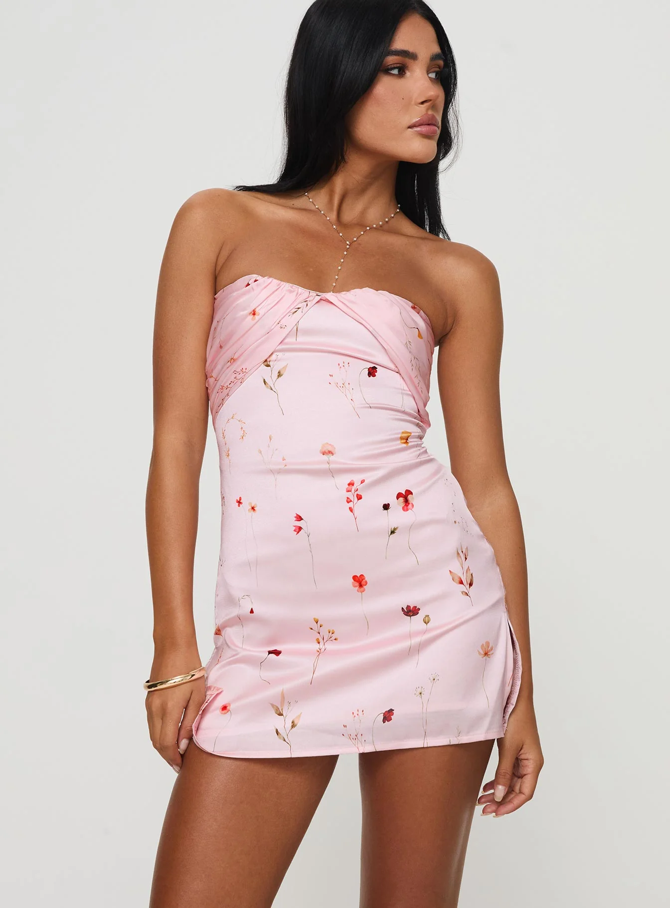 Irena Strapless Mini Dress Pink Floral