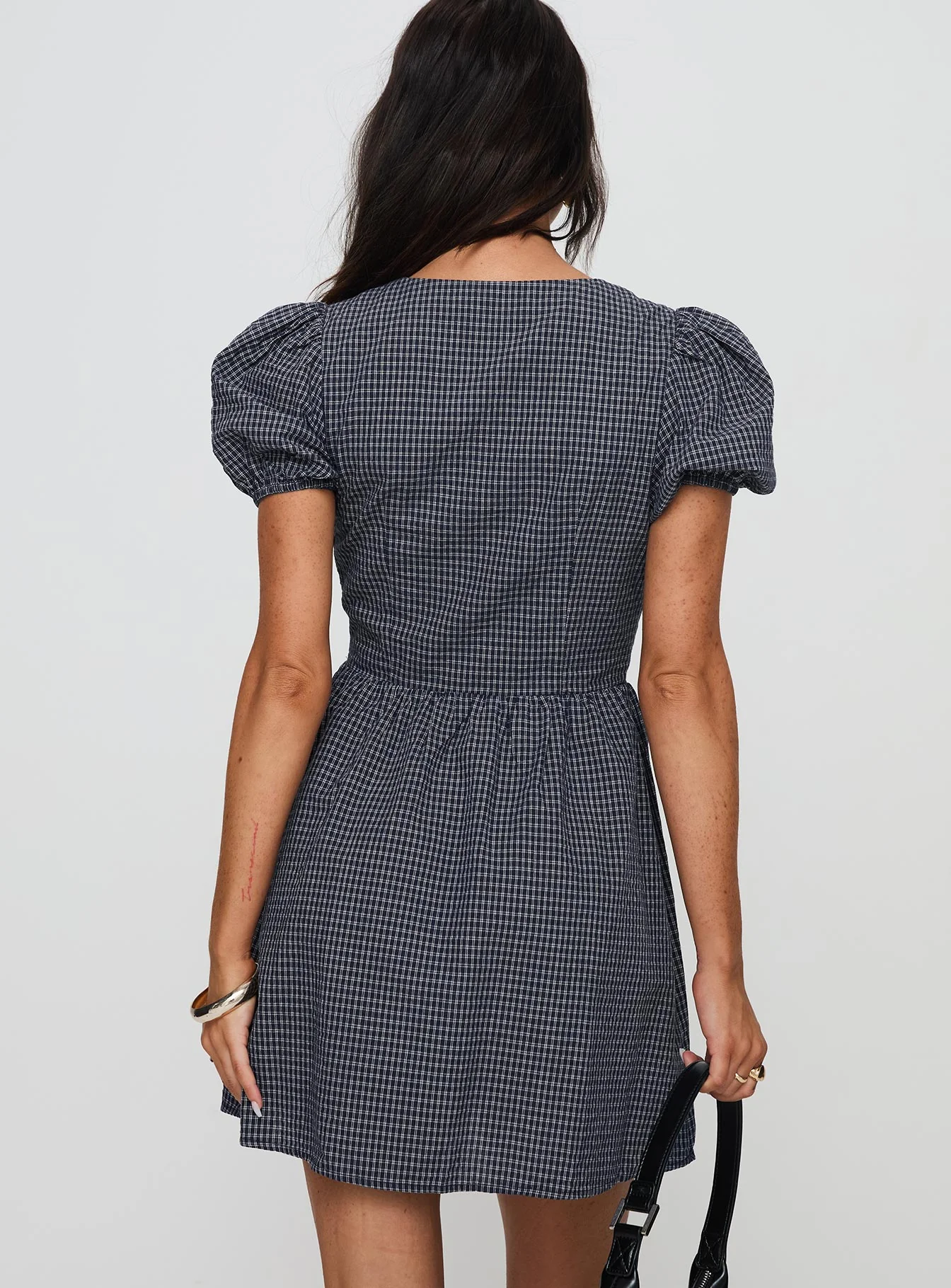 Nurture Bow Mini Dress Navy Check