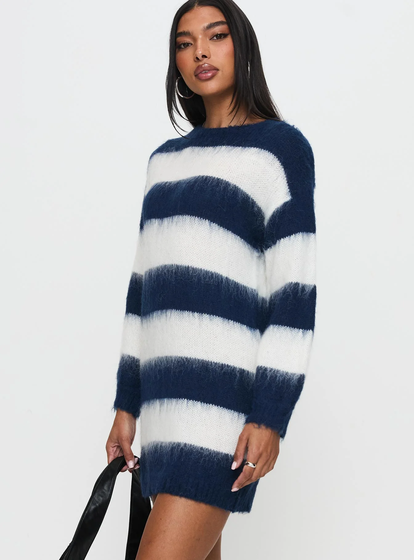 Iryna Long Sleeve Knit Mini Dress Navy / White Stripe
