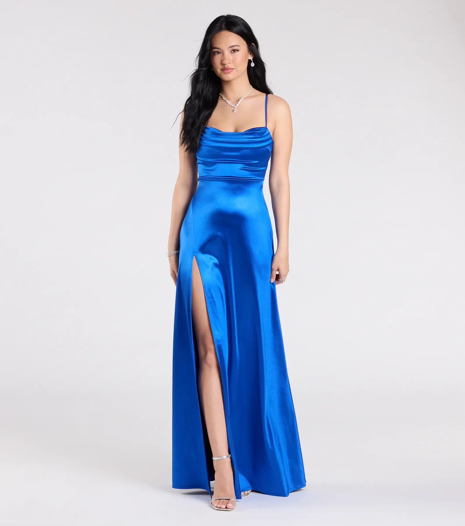 Marissa Formal Satin Cowl Neck Dress