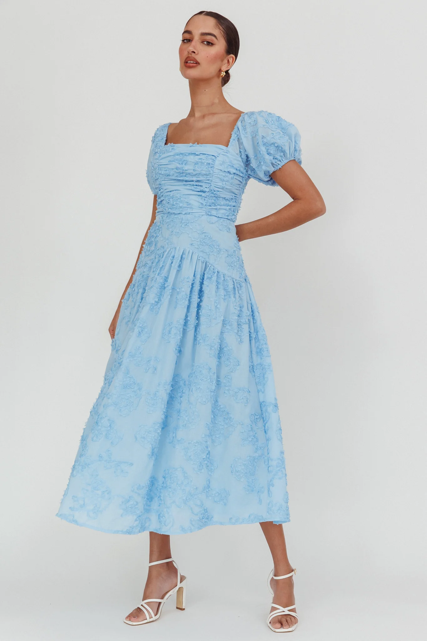 Telma Puff Sleeves Midi Dress Blue