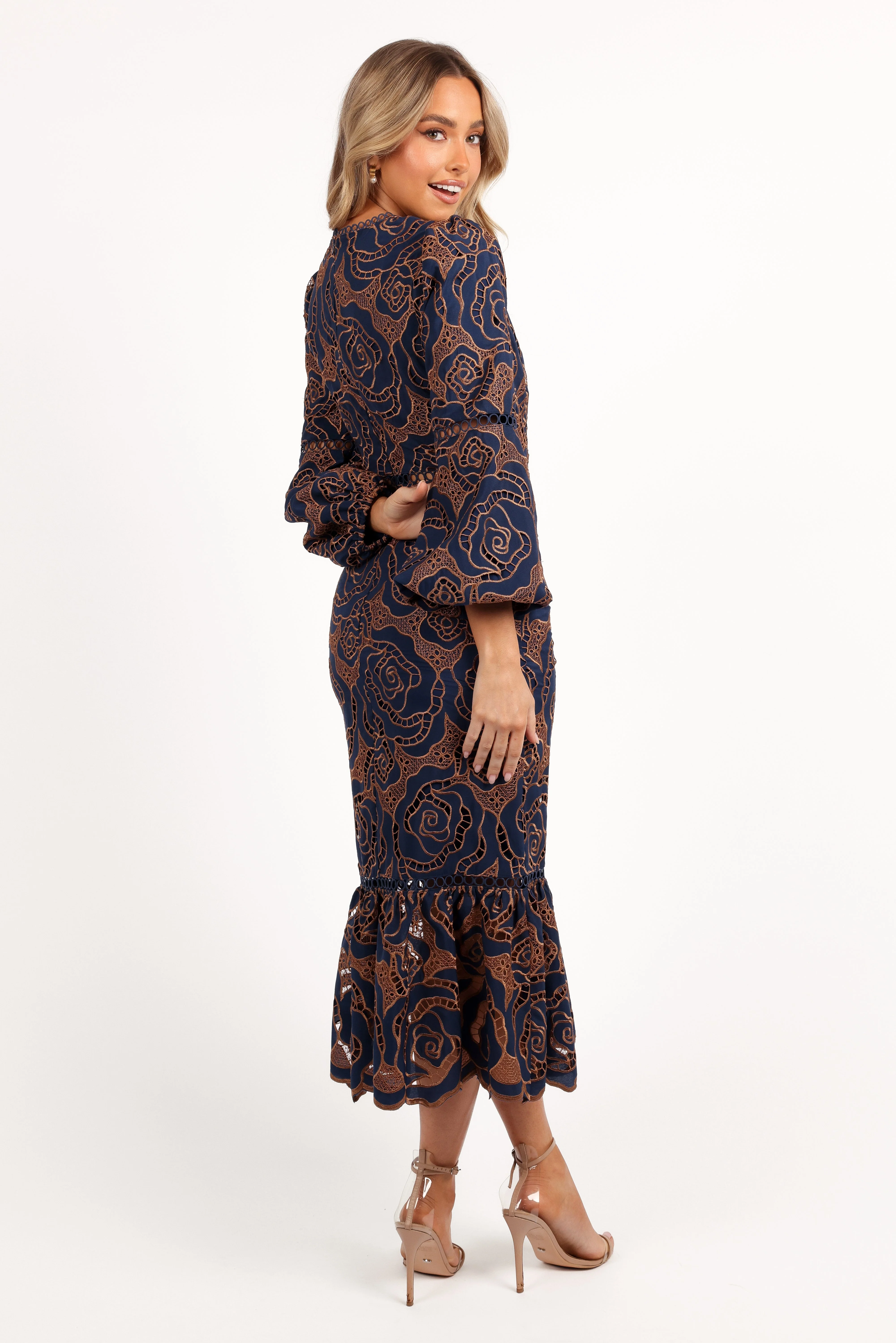 Pierre Long Sleeve Lace Maxi Dress - Navy