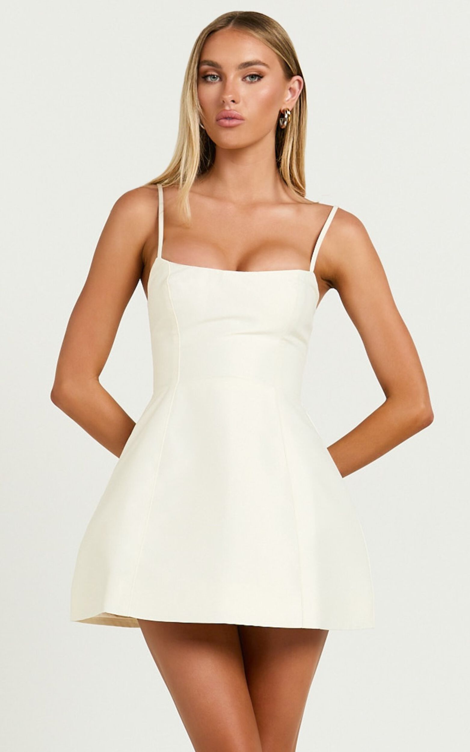 Carolina Mini Dress - Scoop Neck Panel Bodice Dress in Off White