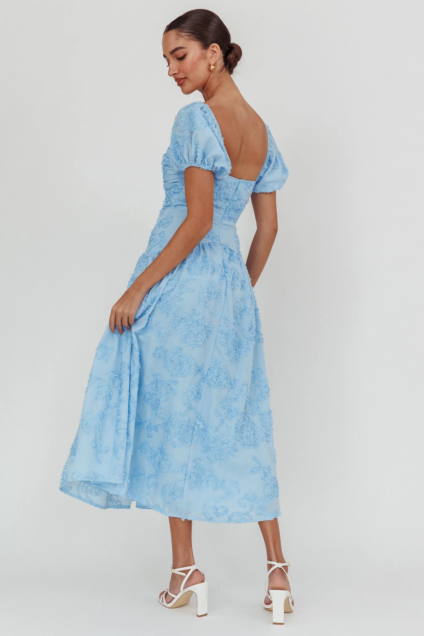 Telma Puff Sleeves Midi Dress Blue