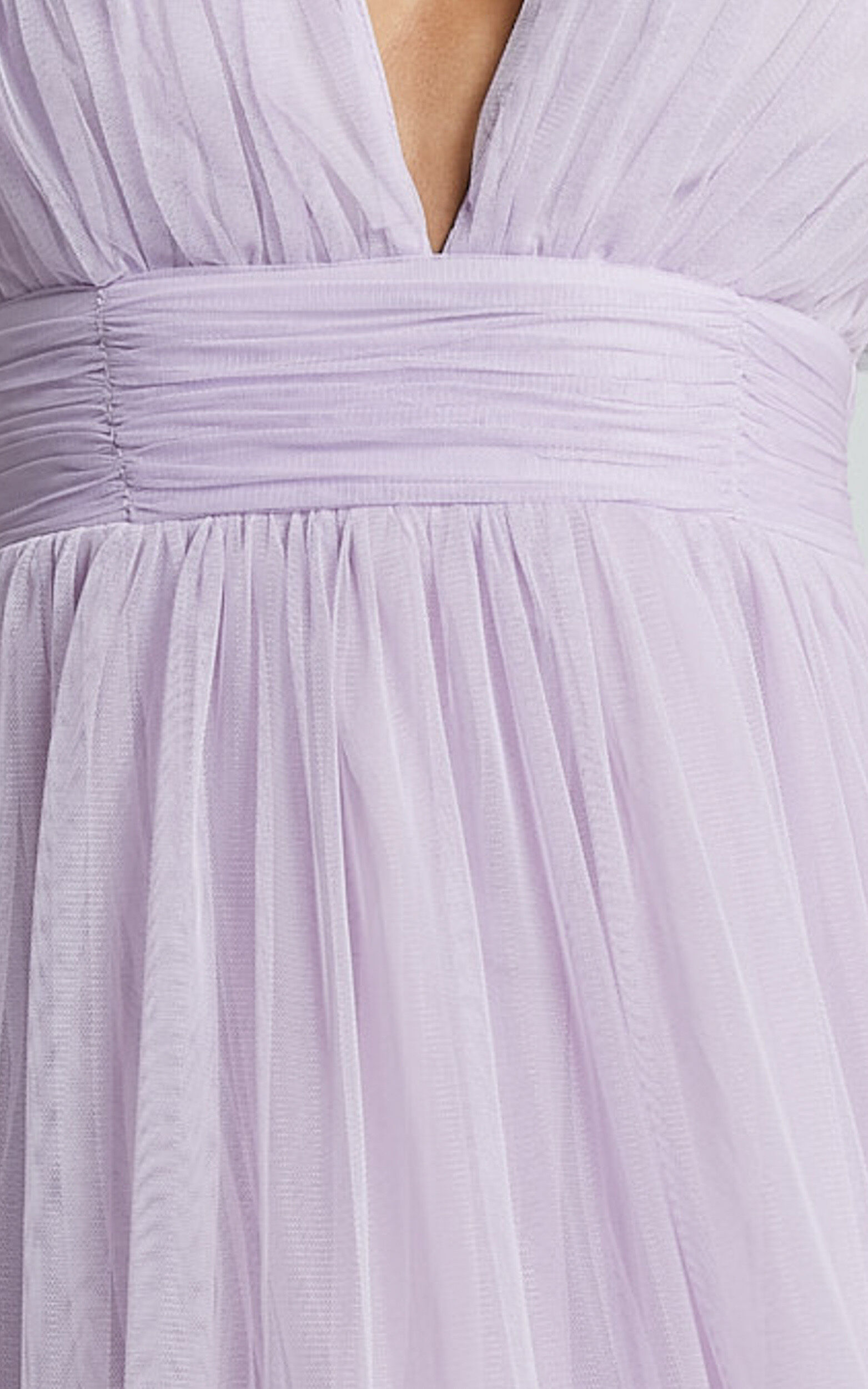 Jiraye Midi Dress - Flutter Sleeve Tuelle Plunge Dress in Lilac