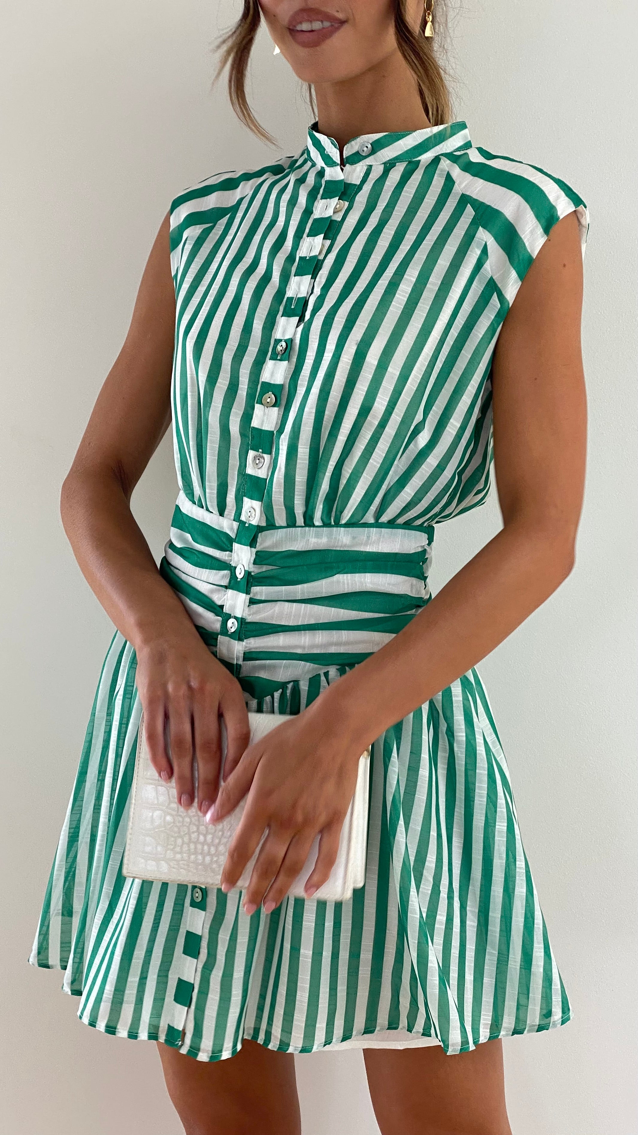 Alani Mini Dress - Green Stripe
