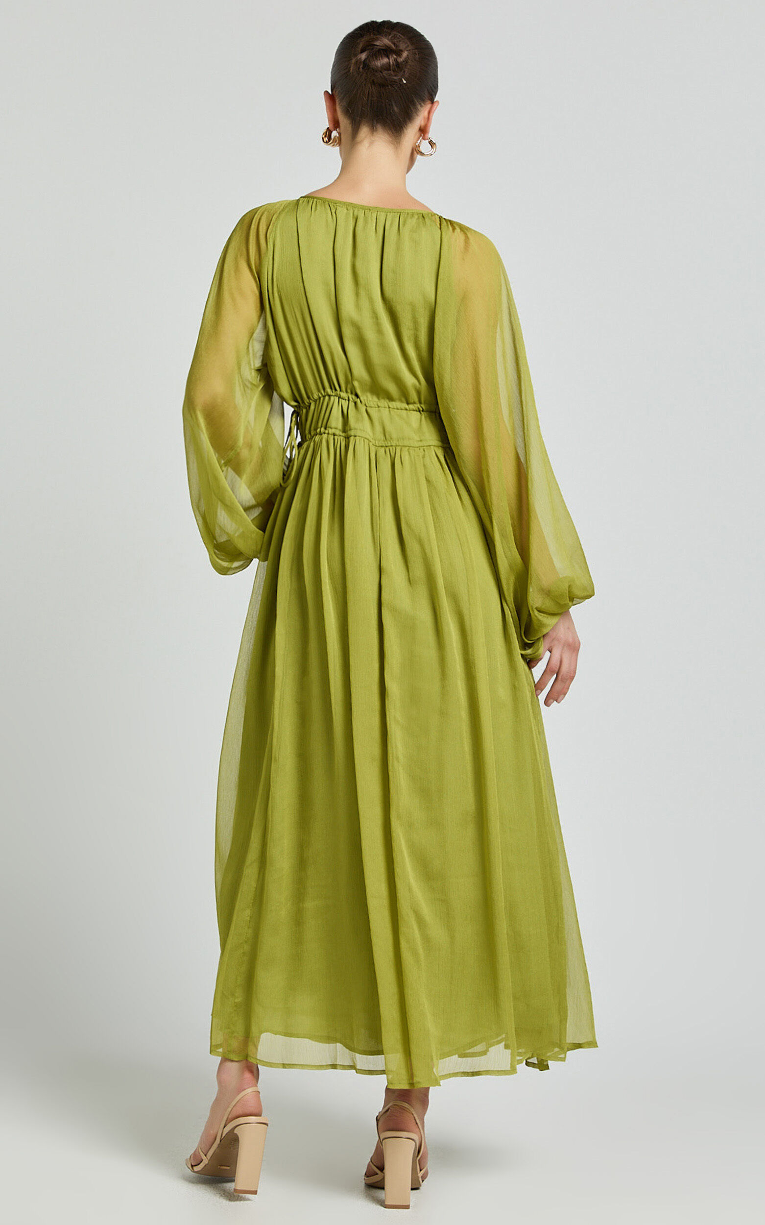 Roxanna Maxi Dress - Long Sleeve Ruched Waist Dress in Green