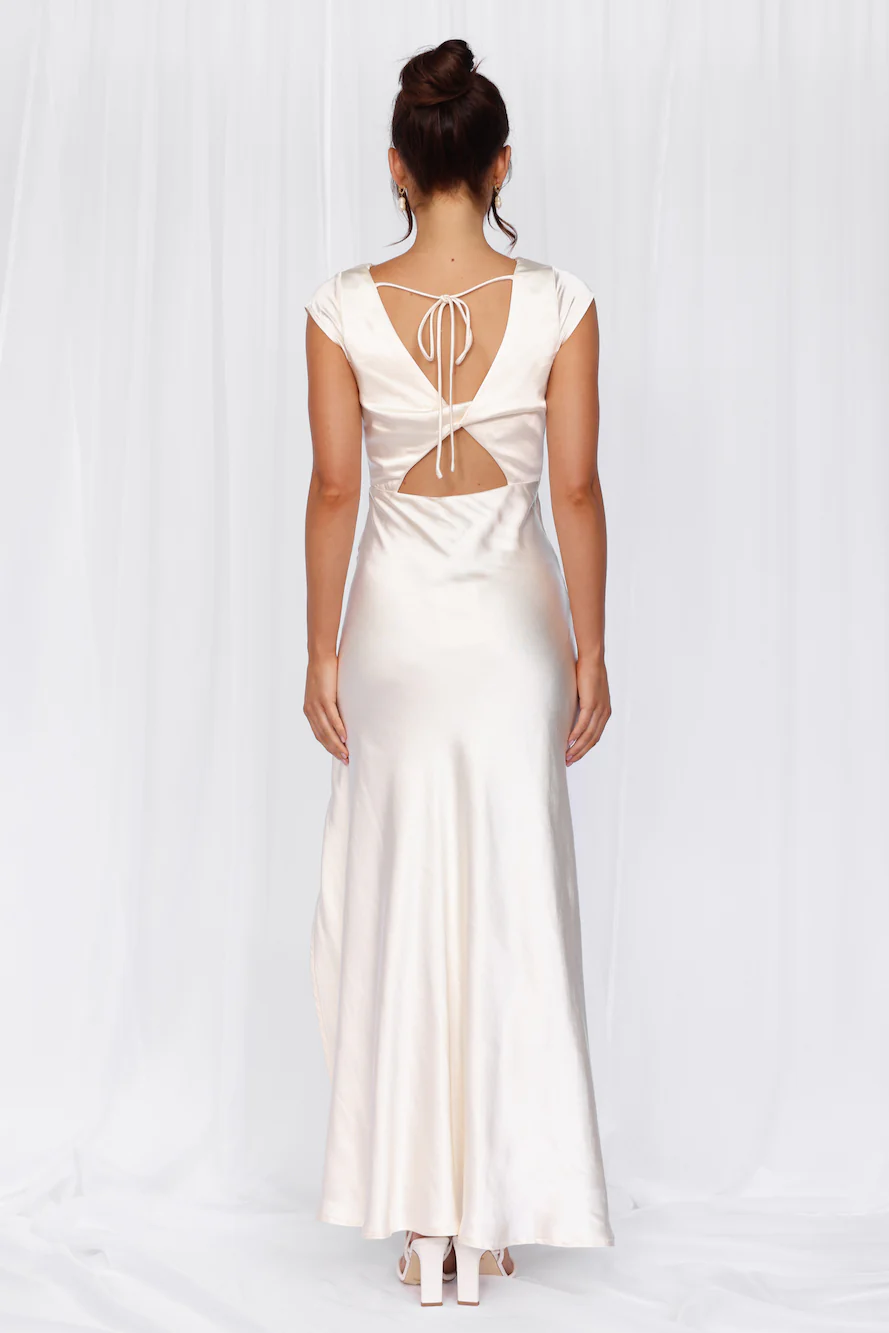 The Valentina Cap Sleeve Satin Maxi Dress Pearl