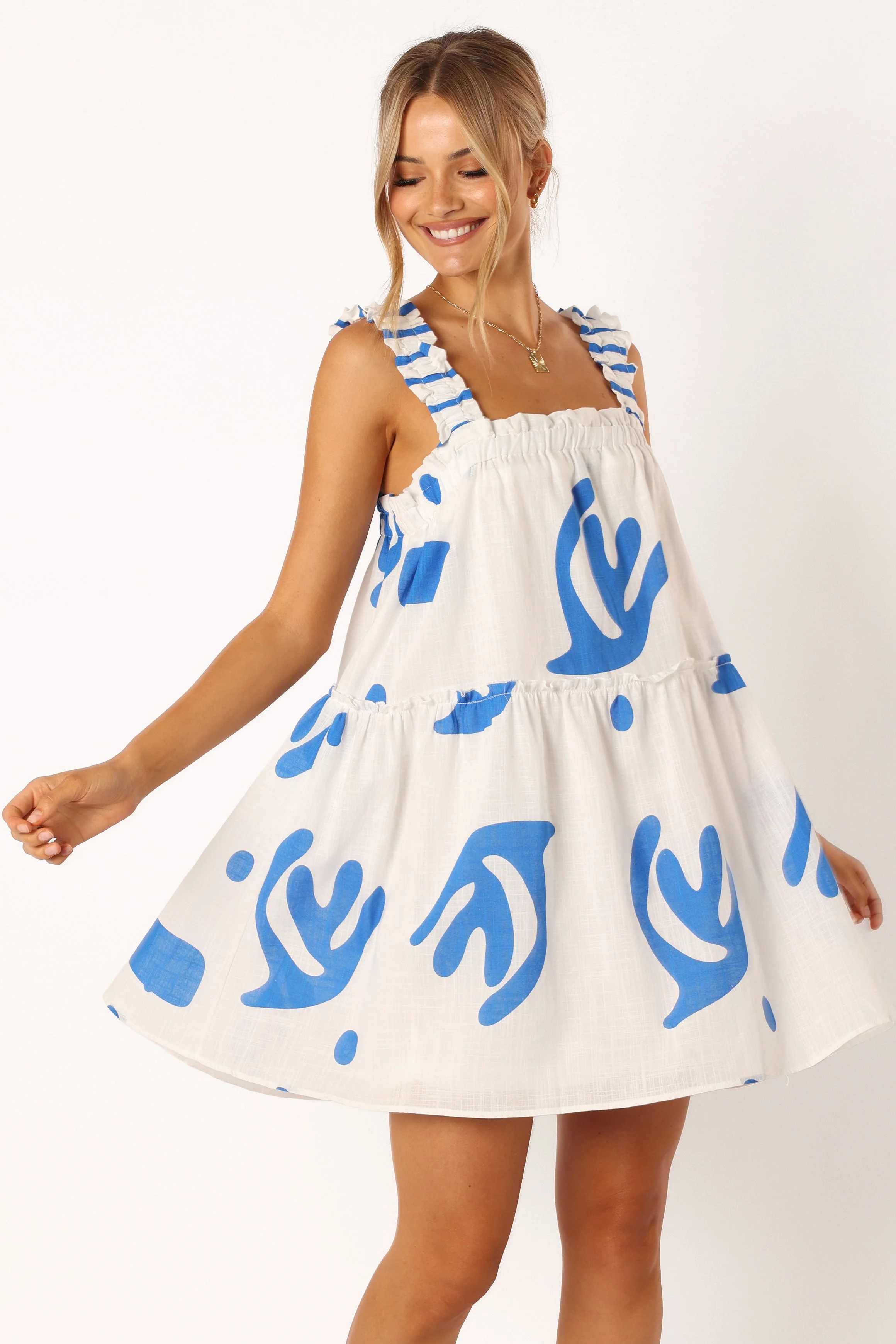 Elena Mini Dress - Blue Print