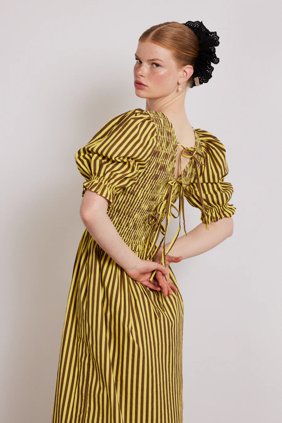 bluebelle midi dress - brown yellow stripe