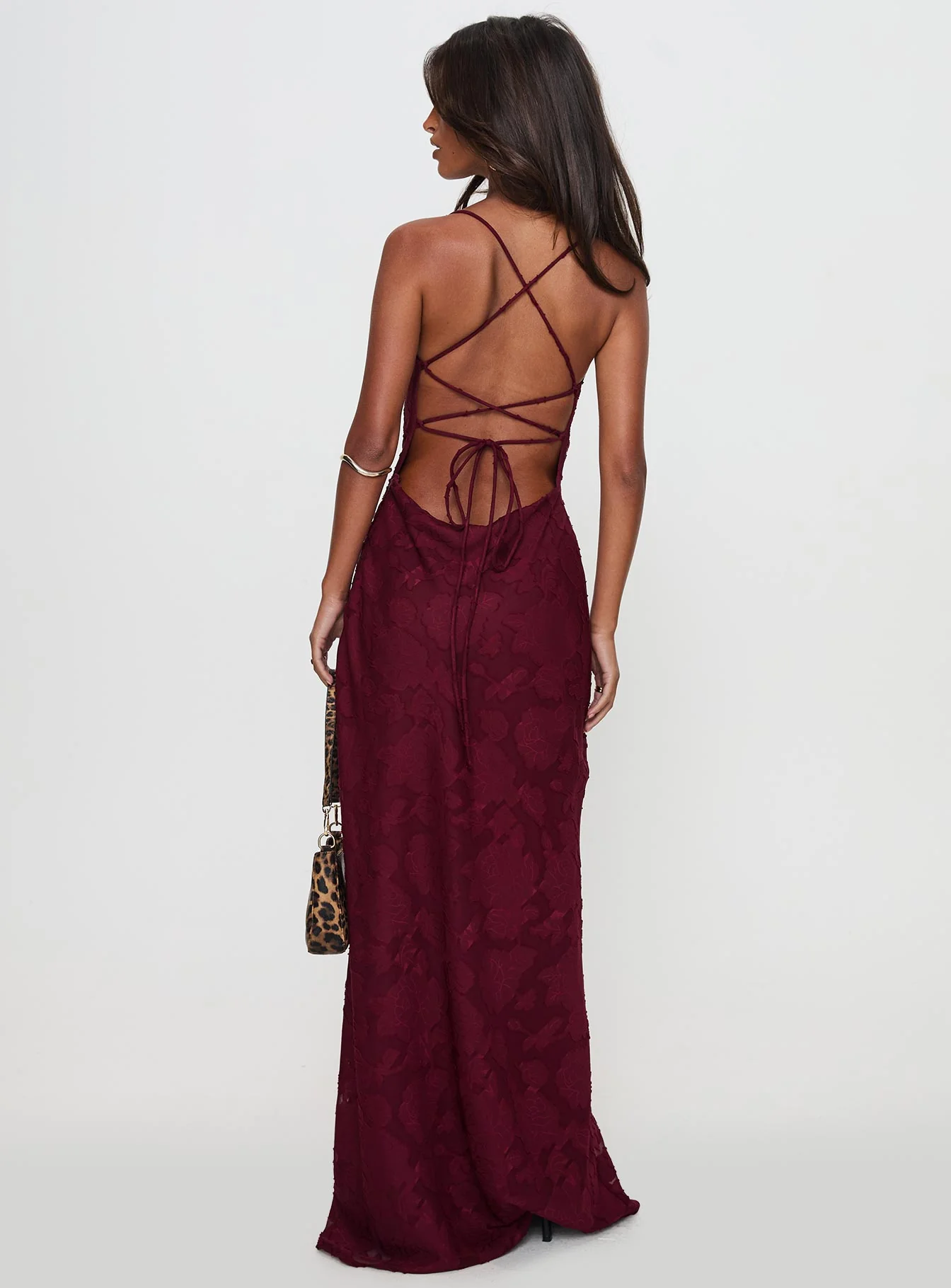 Celena Maxi Dress Burgundy Burnout