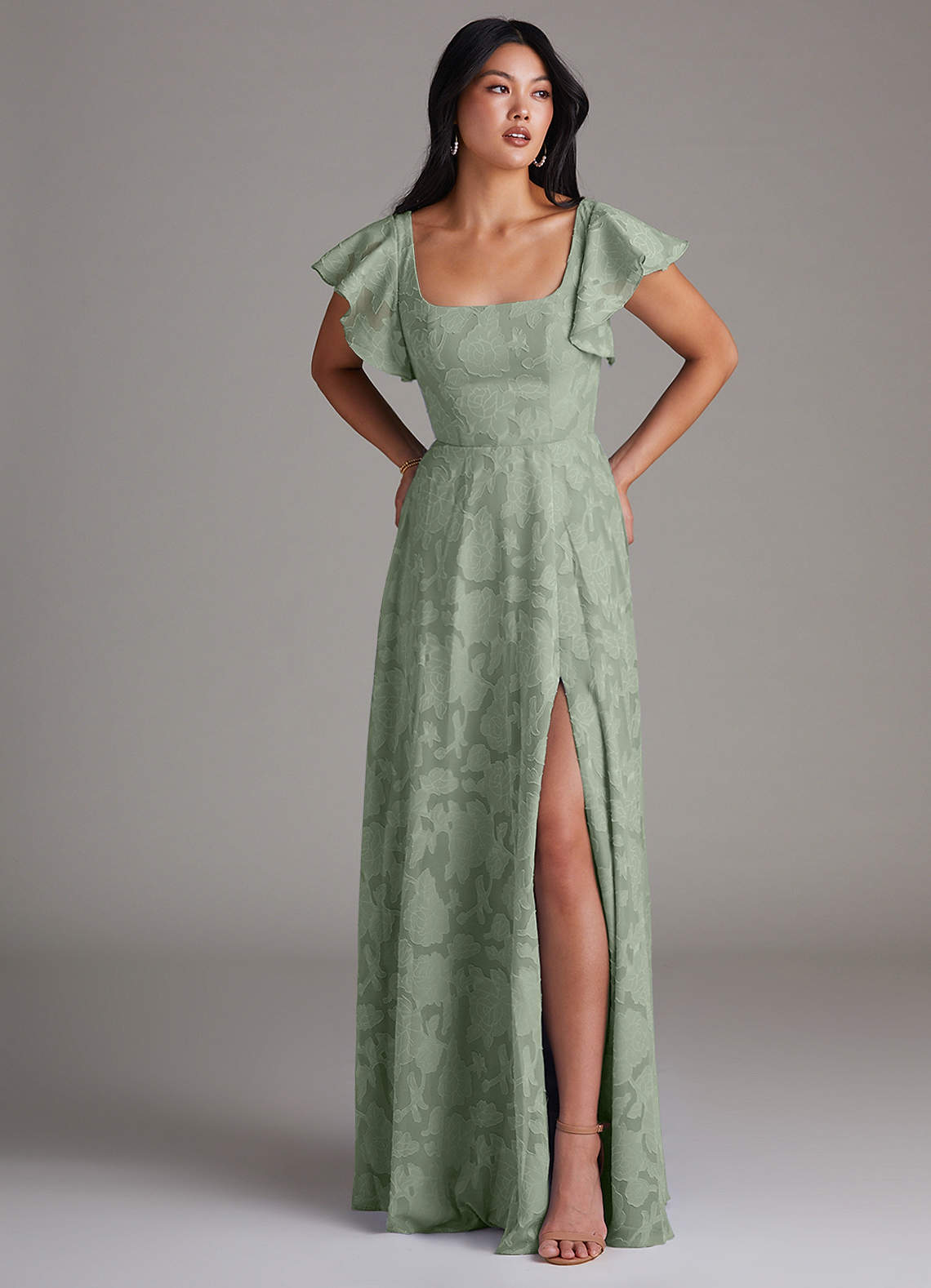 Agave A-Line Side Slit Floral Burnout Dress