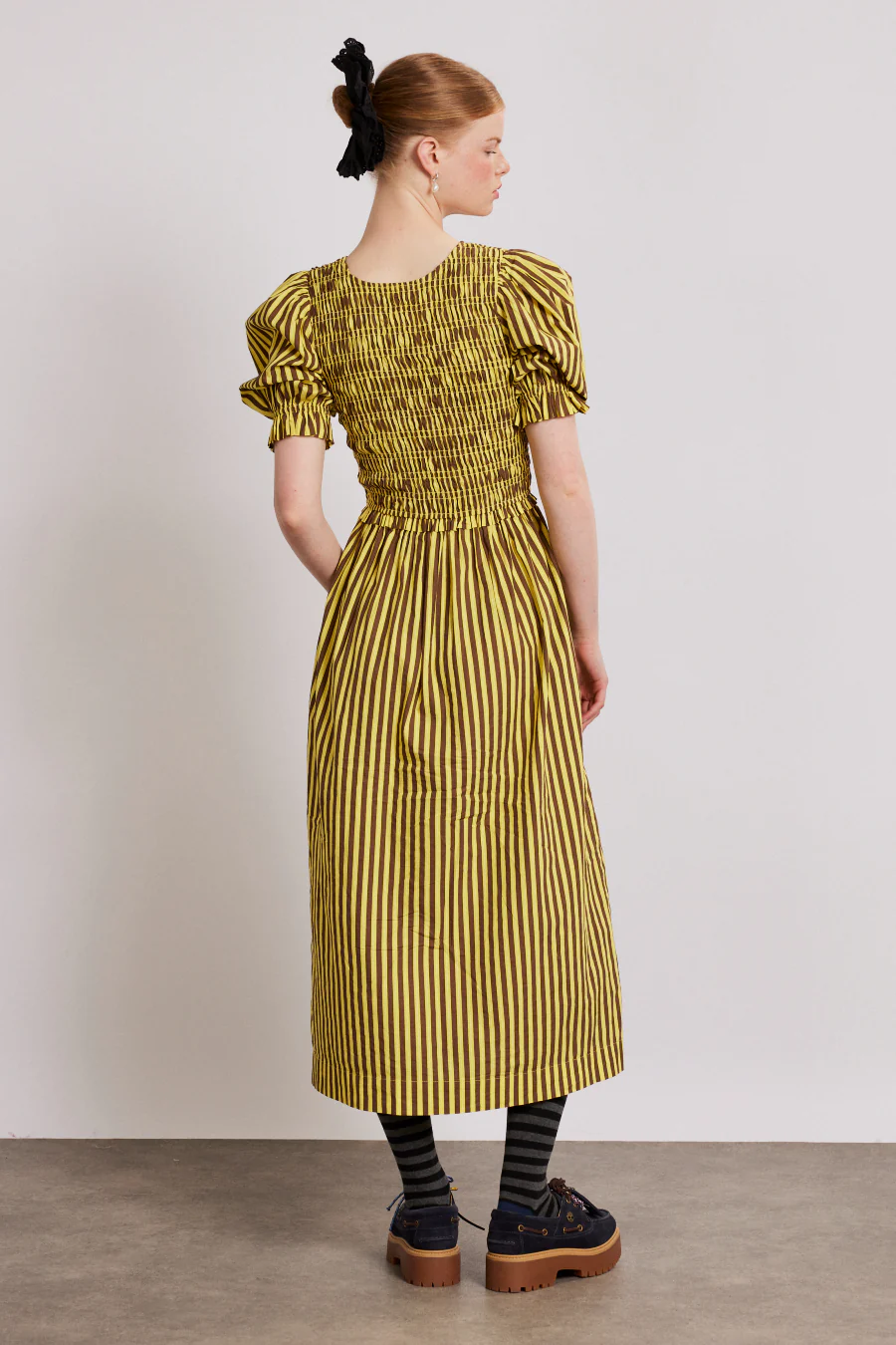 bluebelle midi dress - brown yellow stripe