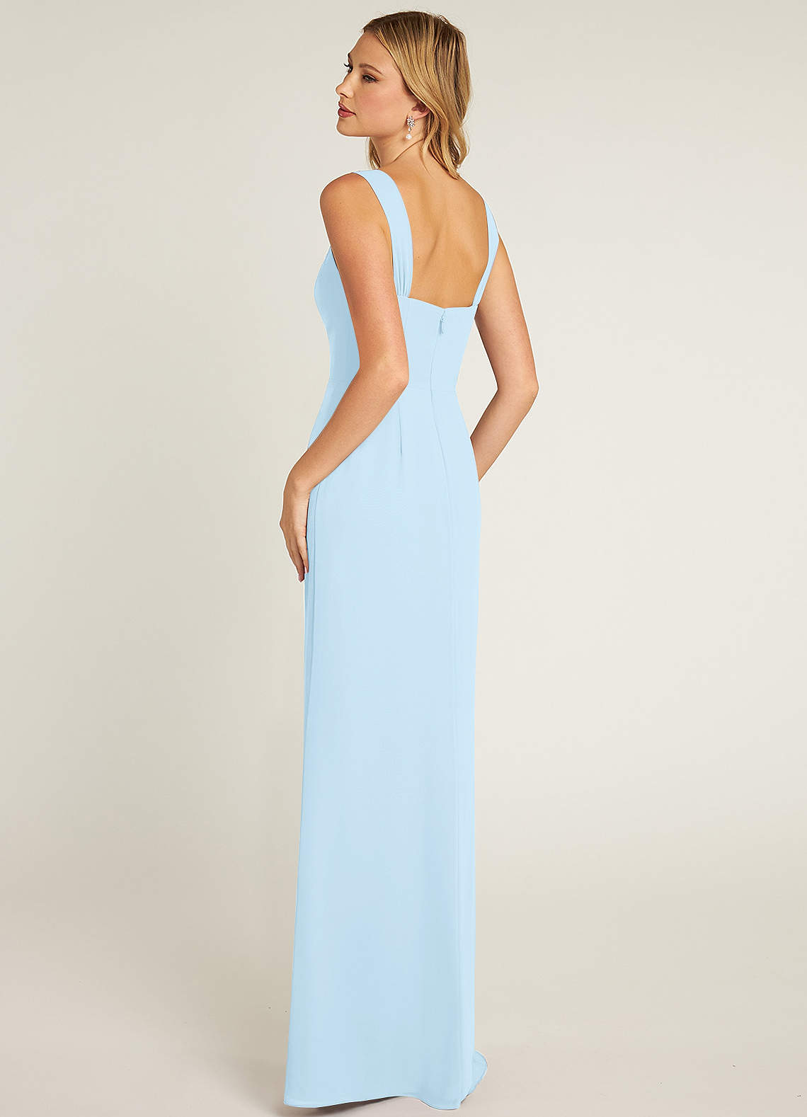 Sky Blue Sheath Pleated Chiffon Dress