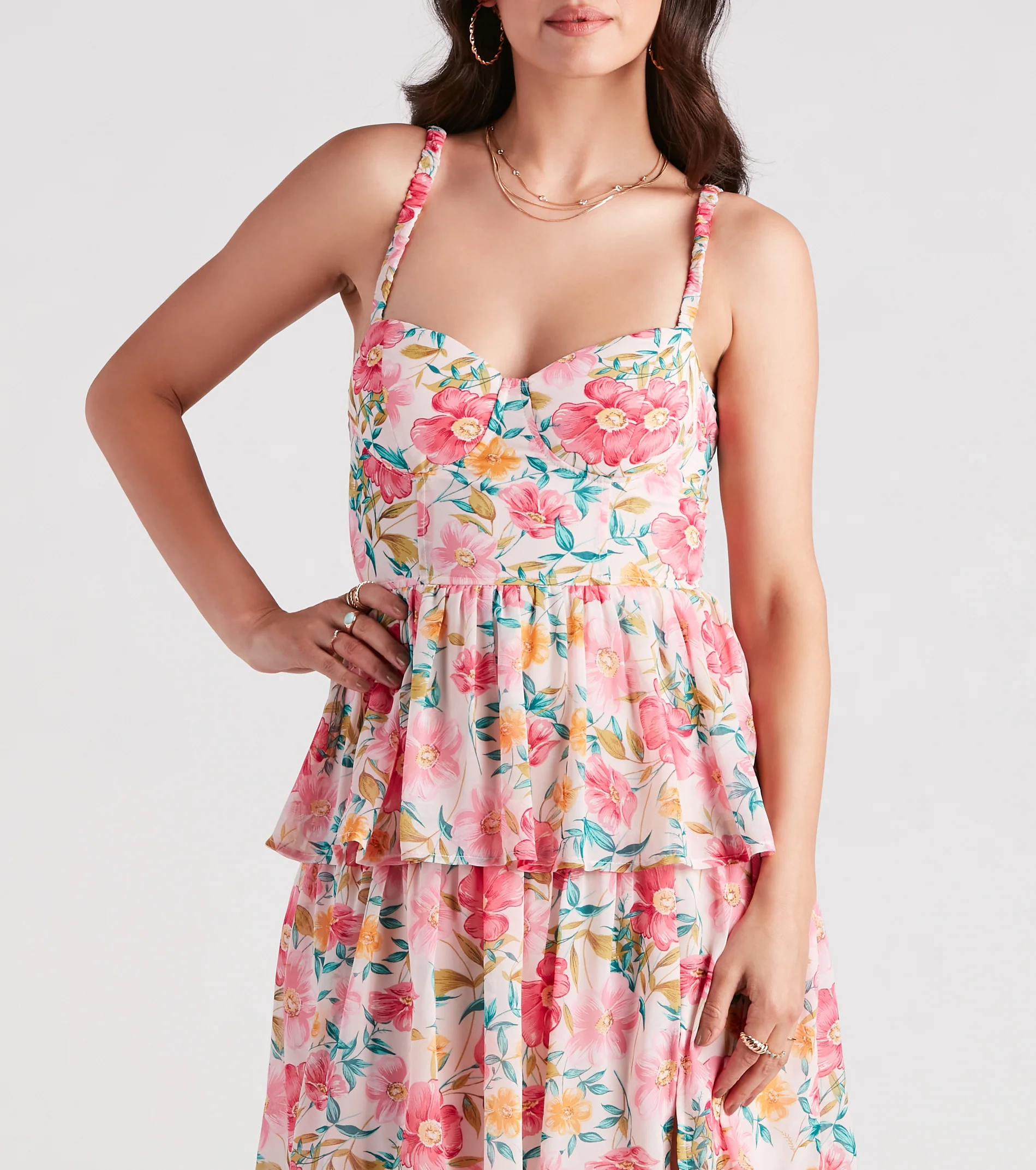 Sheryl Formal Floral Chiffon Ruffle Dress